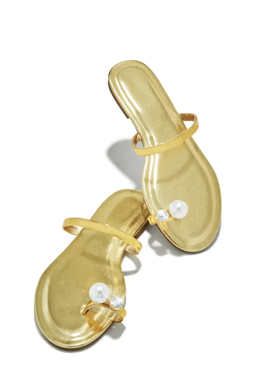 Amelie Embellished Slip On Sandals - Gold sold by Miss Lola