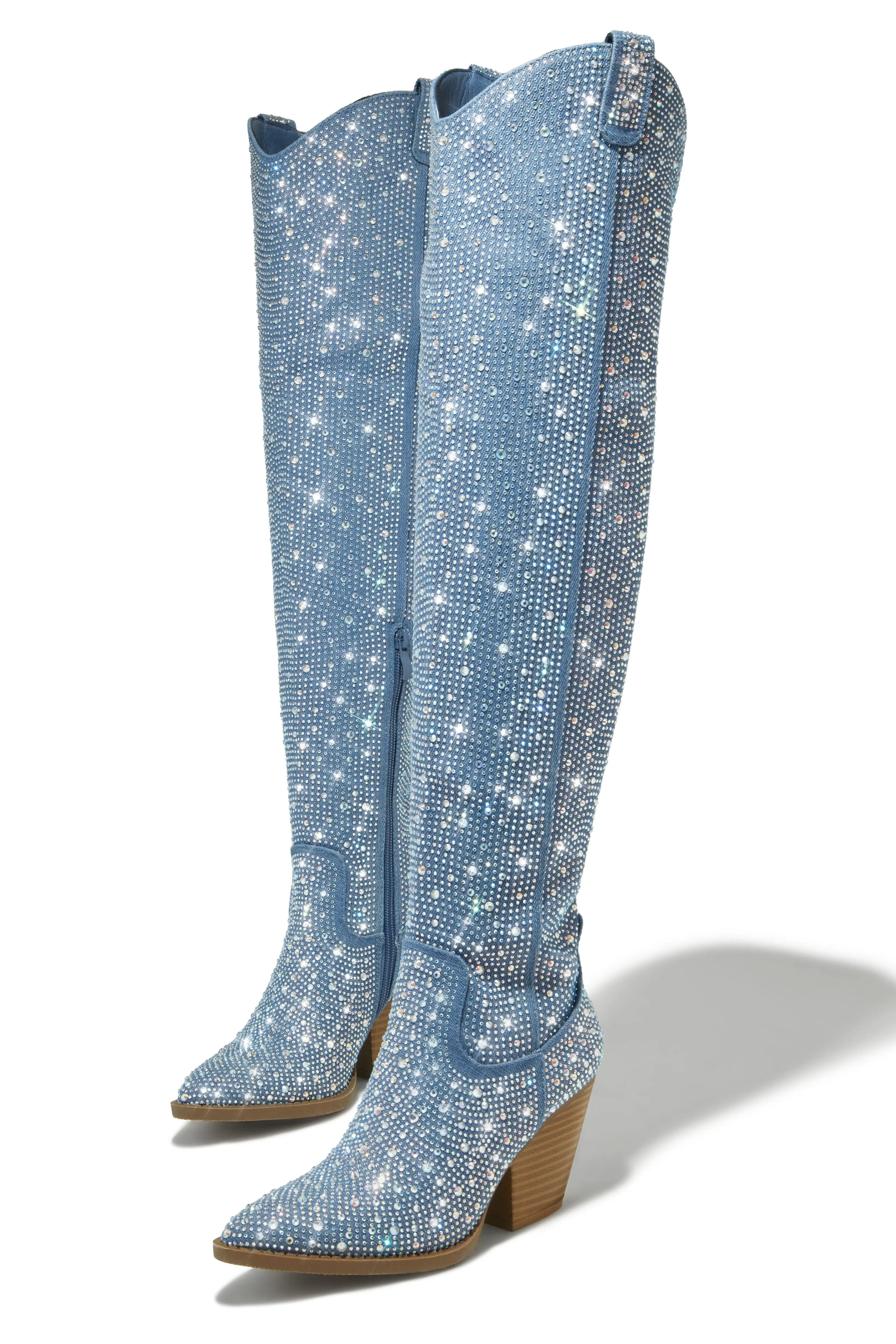 Nights In Nashville Embellished Cowgirl Boots - Denim sold by Miss Lola product image thumbnail 2