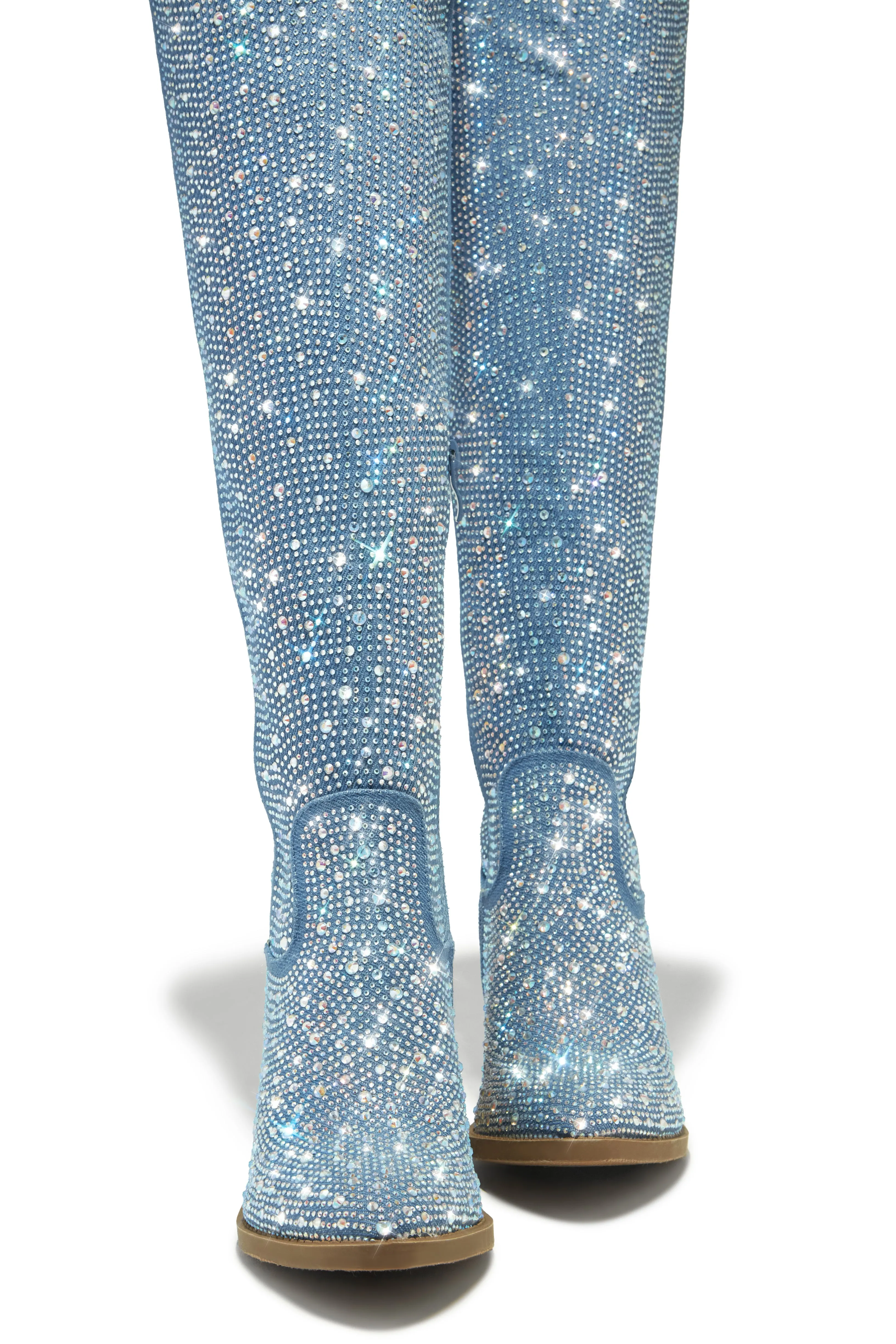 Nights In Nashville Embellished Cowgirl Boots - Denim sold by Miss Lola product image thumbnail 3
