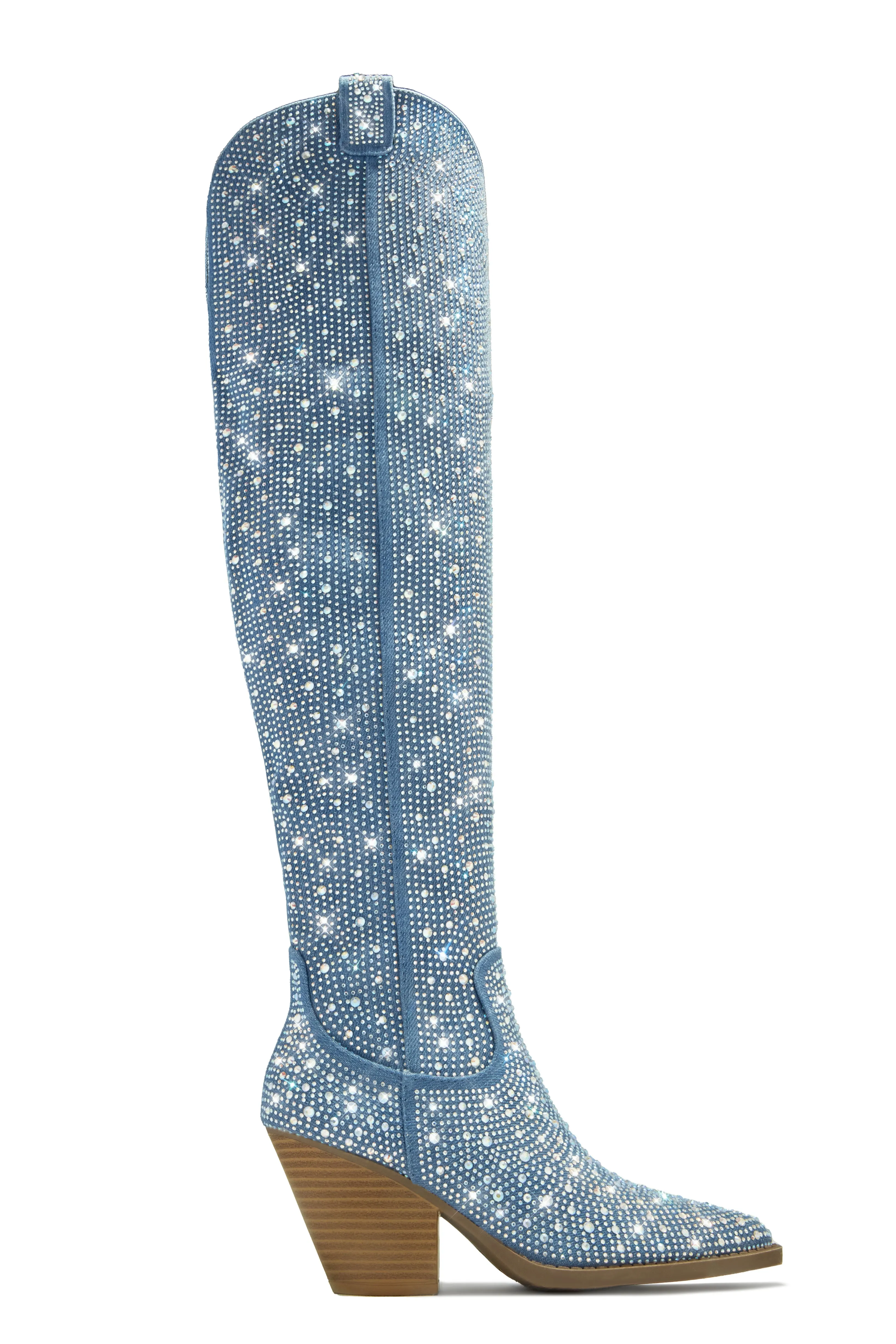 Nights In Nashville Embellished Cowgirl Boots - Denim sold by Miss Lola