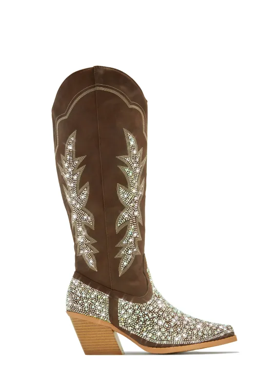 Frankie Embellished Cowgirl Boots - Brown sold by Miss Lola