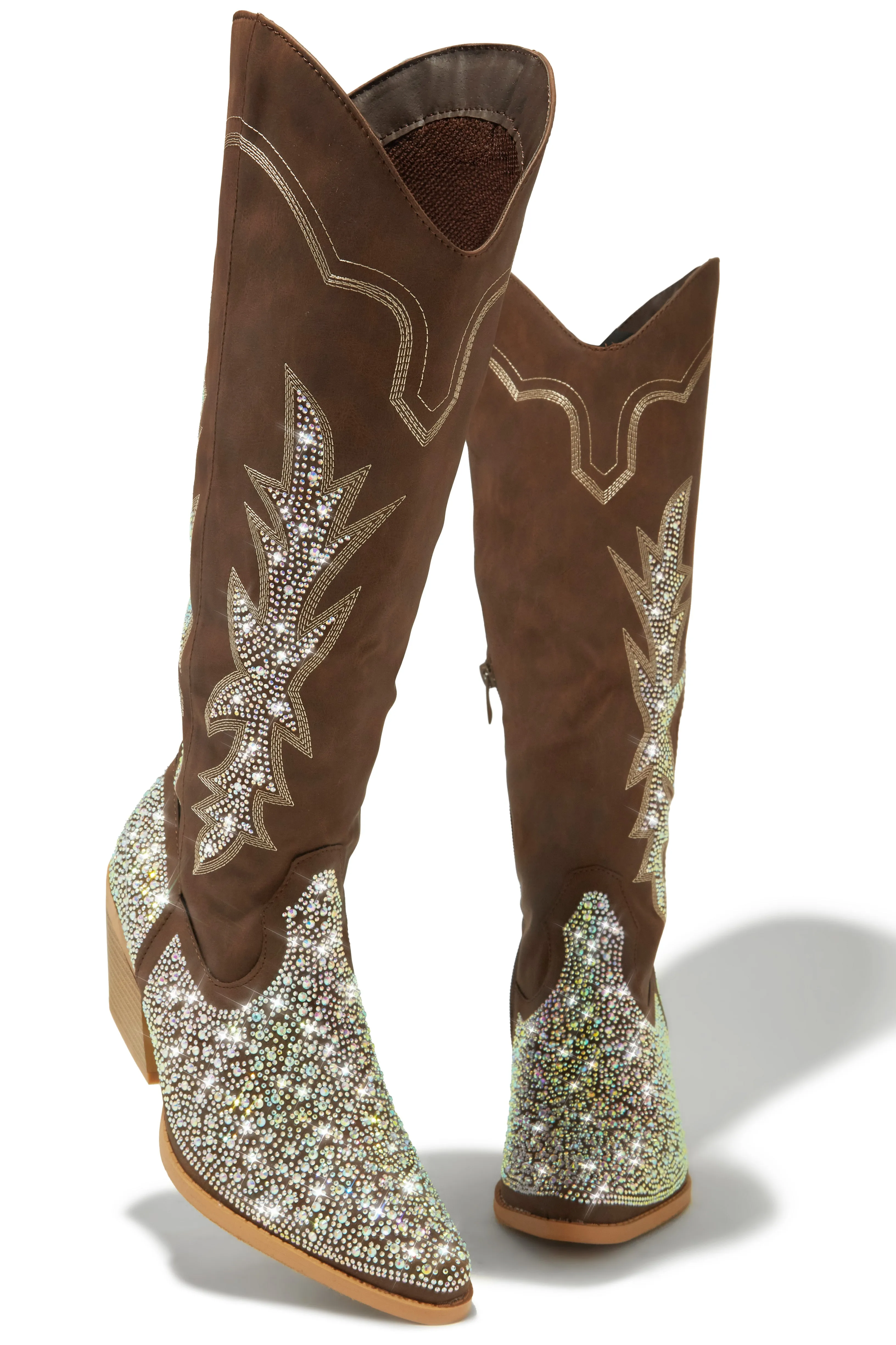 Frankie Embellished Cowgirl Boots - Brown sold by Miss Lola product image thumbnail 2