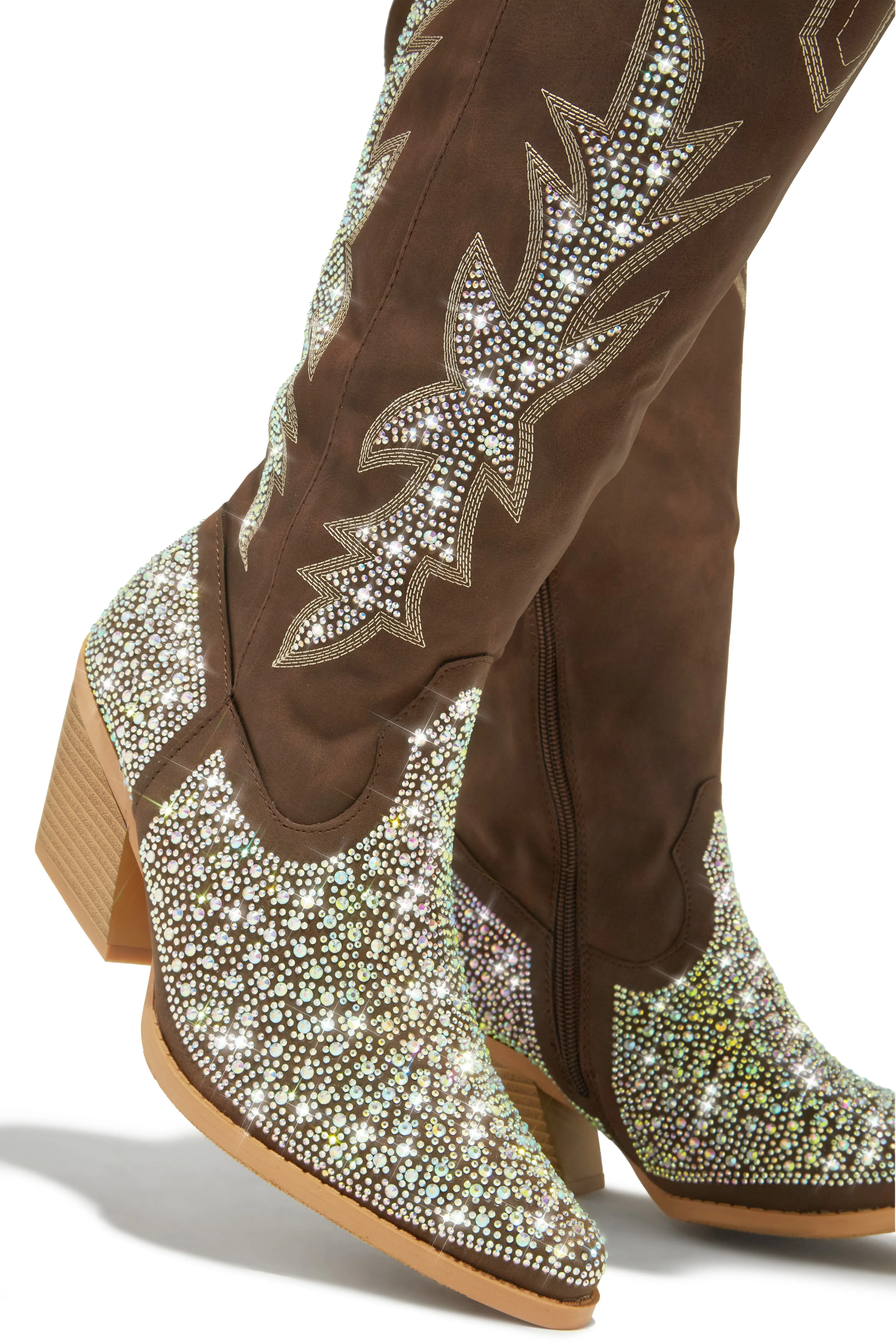 Frankie Embellished Cowgirl Boots - Brown sold by Miss Lola product image thumbnail 3