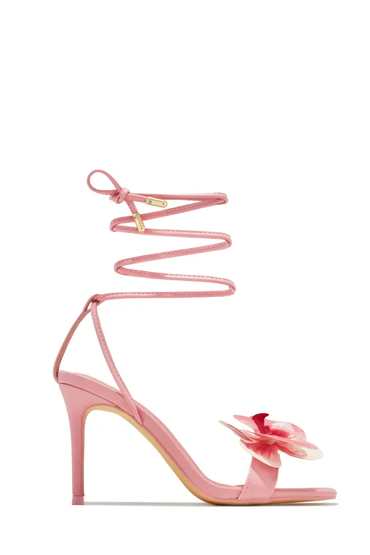 Vacay Getaway Lace Up Single Sole Heels - Pink sold by Miss Lola