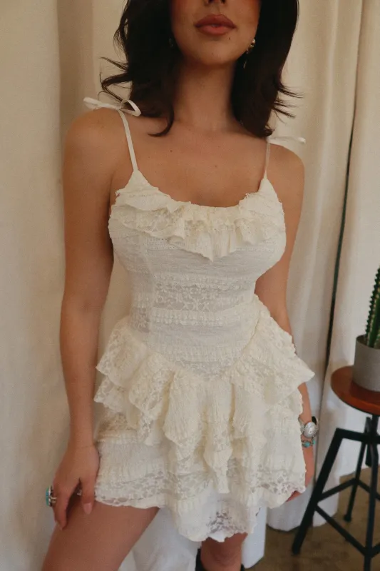 Kate Ruffle Mini Dress - Ivory sold by Miss Lola