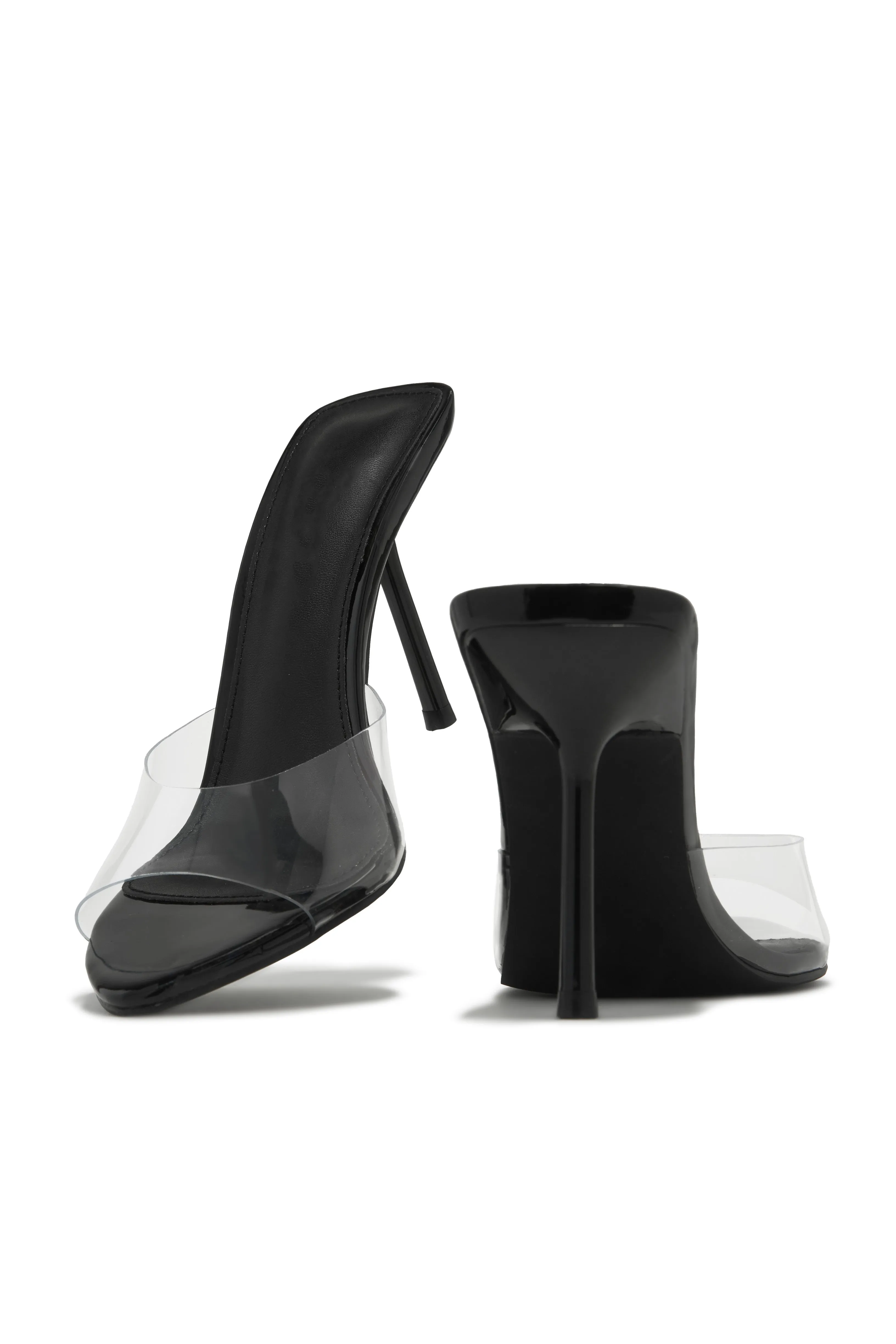 Naiya Open Pointed Toe Mule Heels - Black Clear sold by Miss Lola