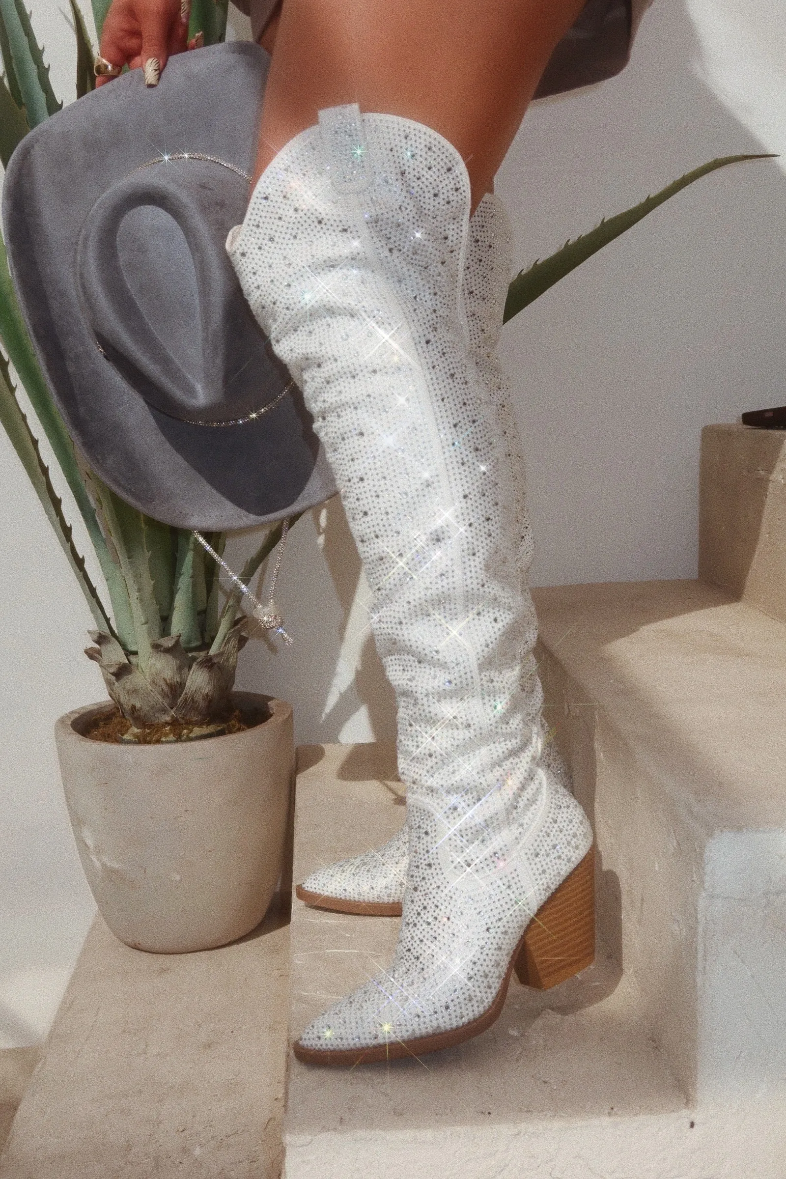 Nights In Nashville Embellished Cowgirl Boots - White sold by Miss Lola