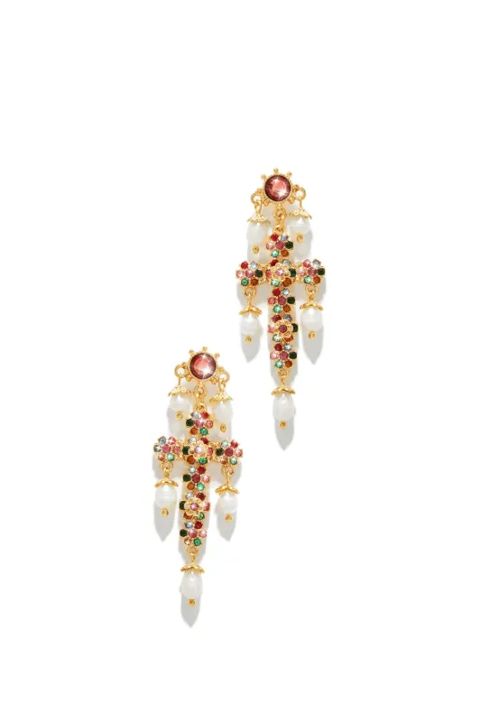 Aryna Dangle Cross Earring - Multi sold by Miss Lola