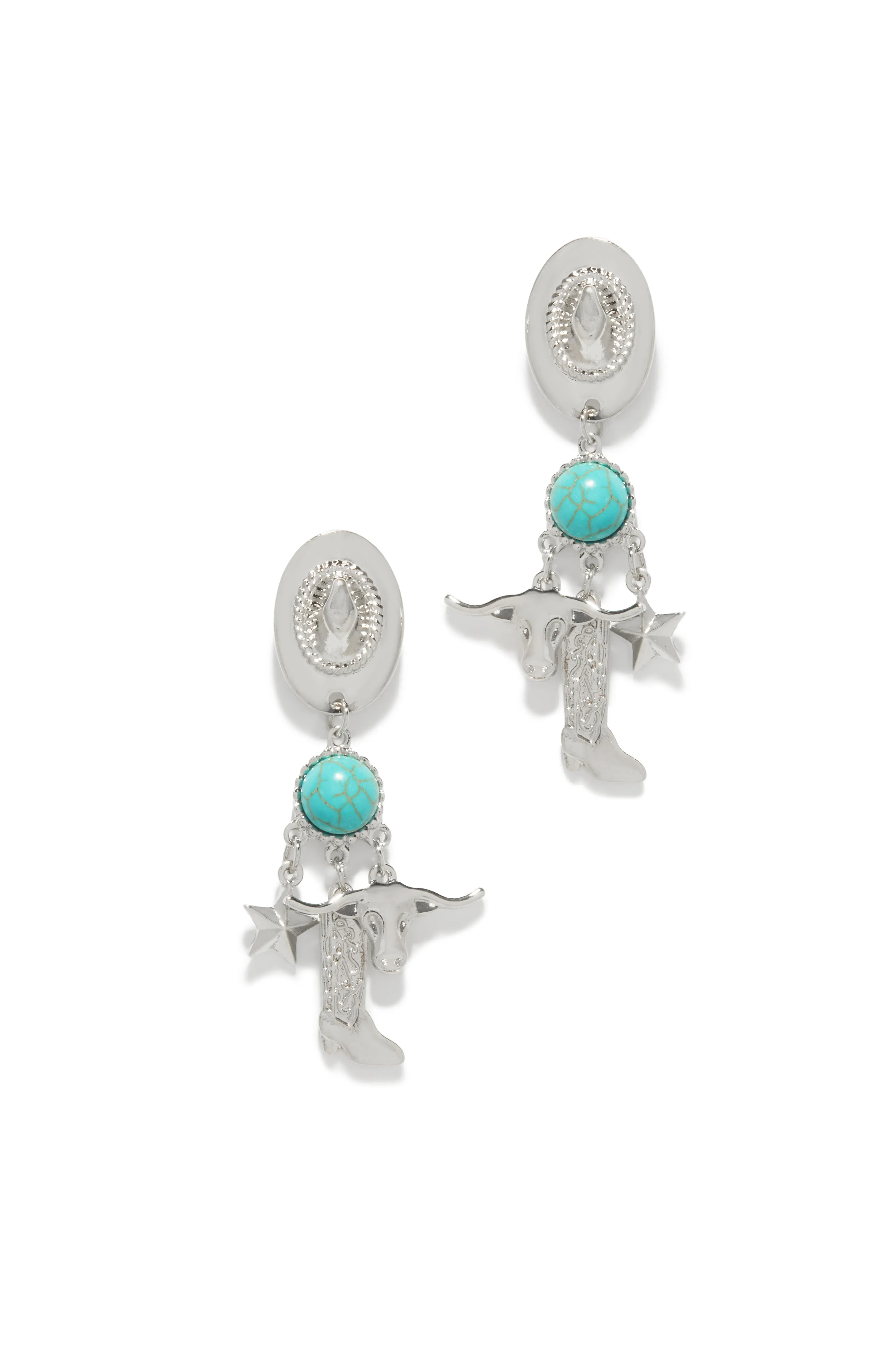 Rodeo Time Dangle Earring - Silver sold by Miss Lola