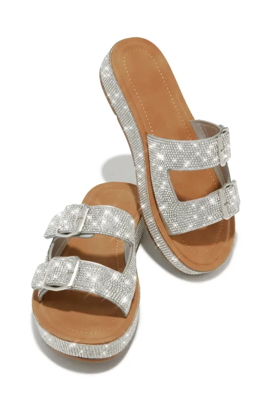 Maldives Island Embellished Platform Slip On Sandals - Silver sold by Miss Lola