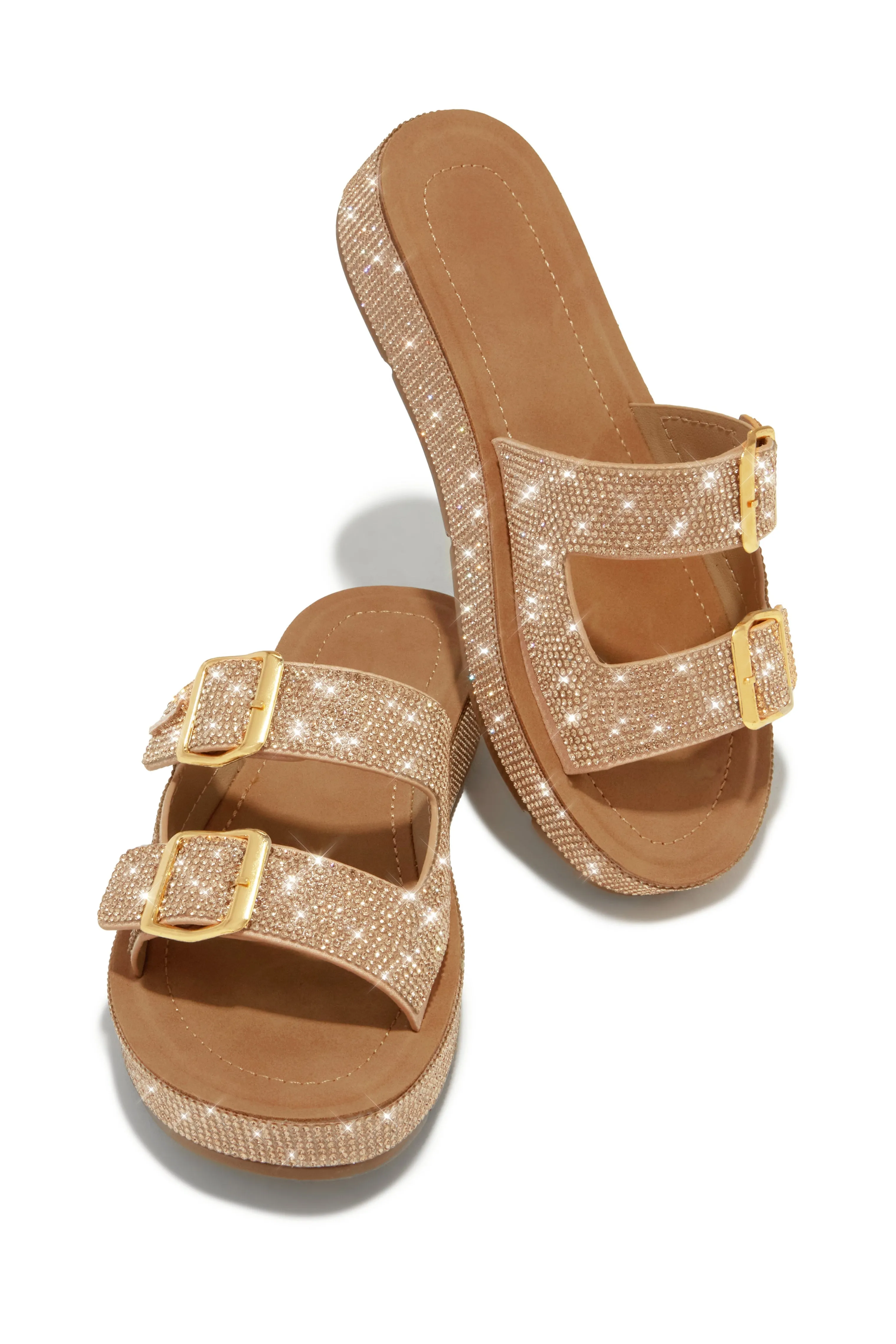 Maldives Island Embellished Platform Slip On Sandals - Rose Gold sold by Miss Lola