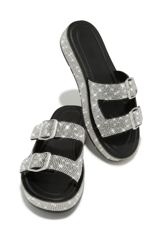 Maldives Island Embellished Platform Slip On Sandals - Black sold by Miss Lola