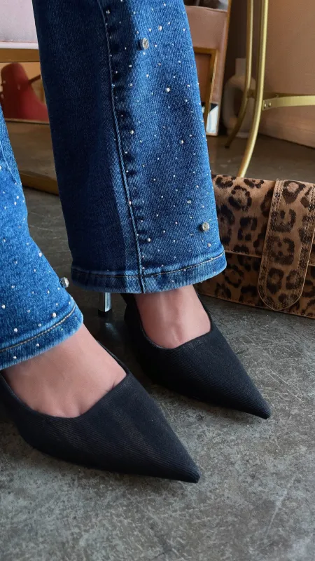Karianna Slingback Pumps - Black Denim sold by Miss Lola