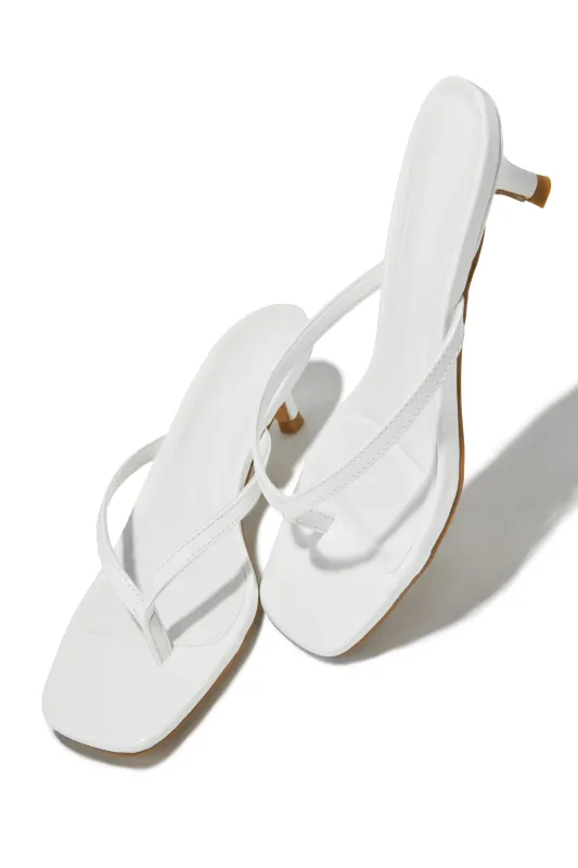 Dinorah Thong Strap Kitten Heel Sandals - White sold by Miss Lola