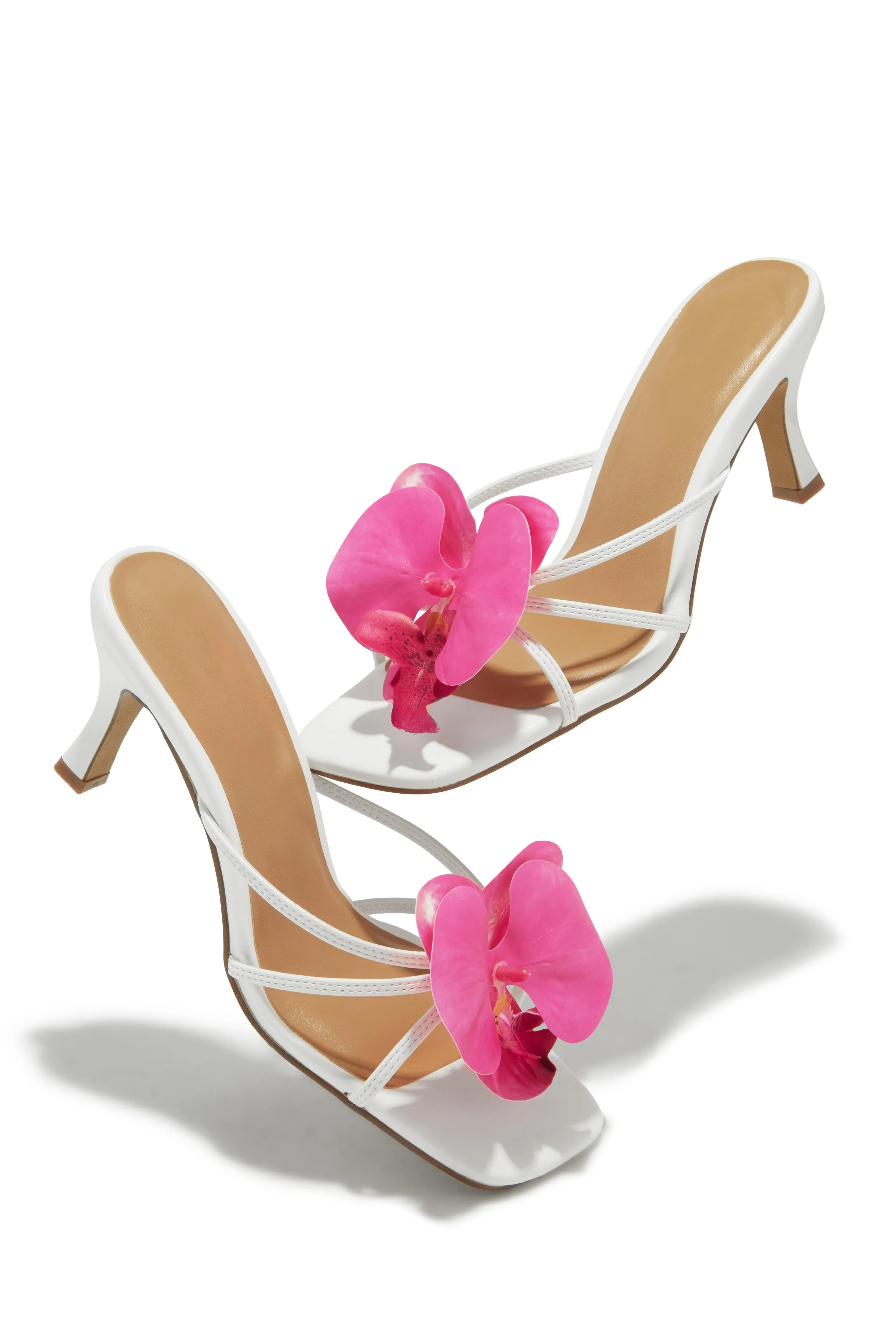 Malia Floral Mid Heel Mules - White sold by Miss Lola product image thumbnail 3