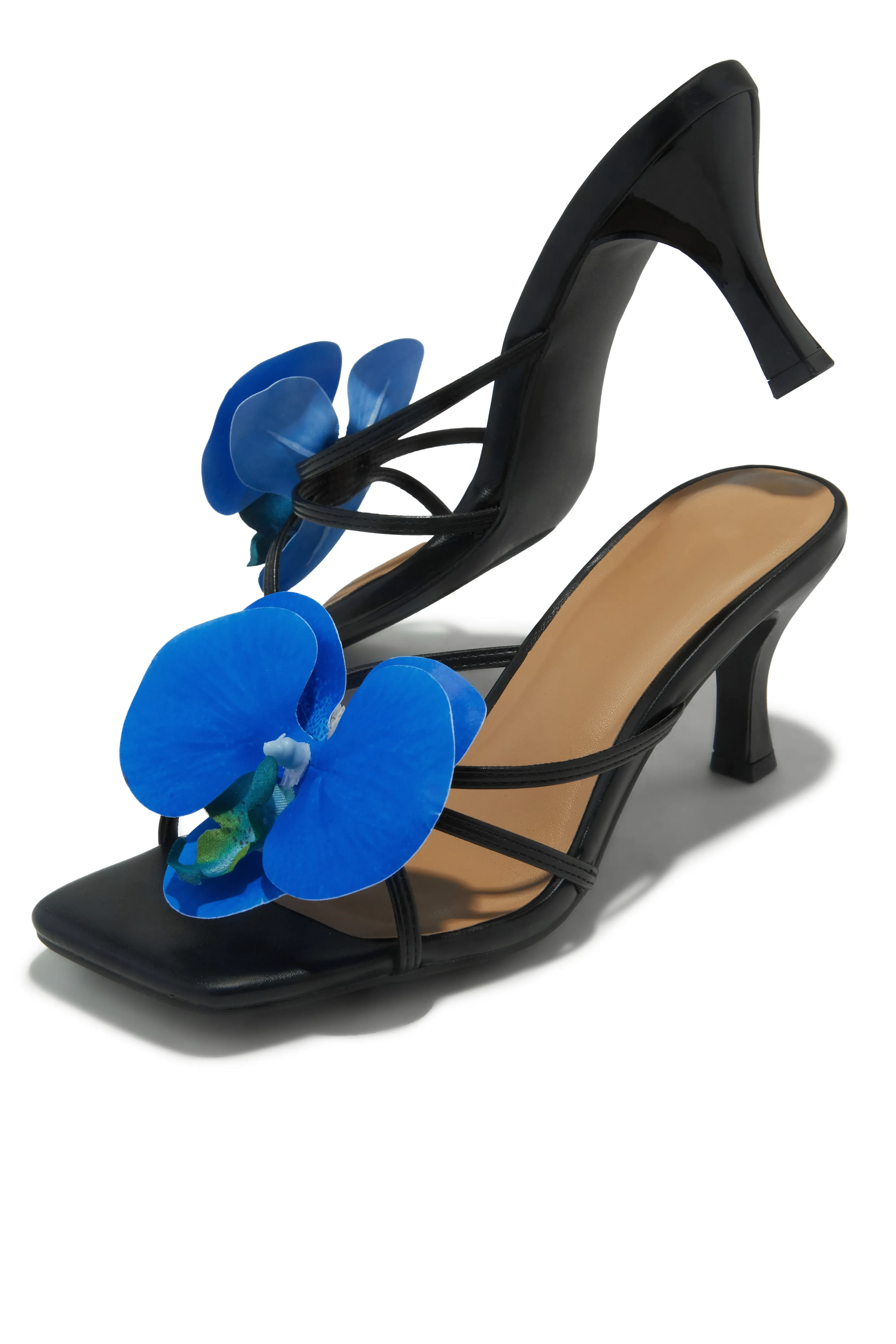 Malia Floral Mid Heel Mules - Black sold by Miss Lola