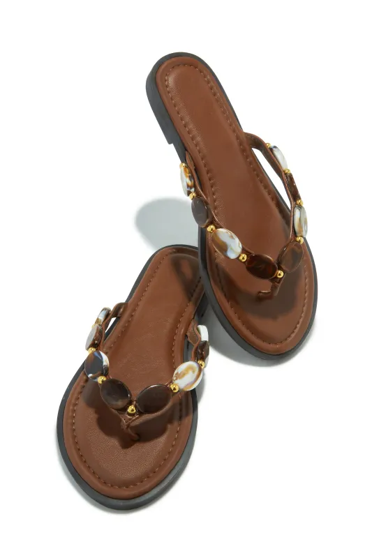 Kehlani Slip On Thong Strap Sandals - Brown sold by Miss Lola
