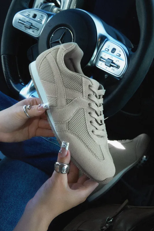 Downtown Stroll Lace Up Sneakers - Taupe sold by Miss Lola