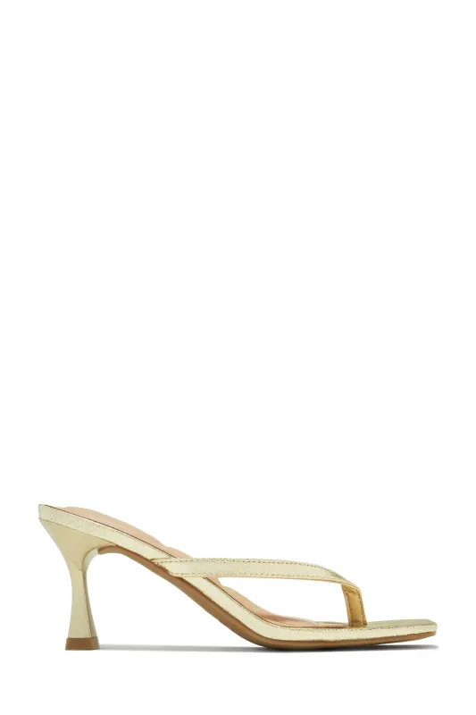 Angelie Mid Heel Mules - Gold sold by Miss Lola