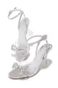 Priscilla Embellished Bow Strap Heels - Silver sold by Miss Lola