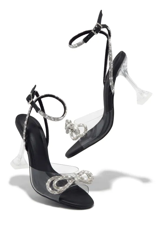Priscilla Embellished Bow Strap Heels - Black sold by Miss Lola