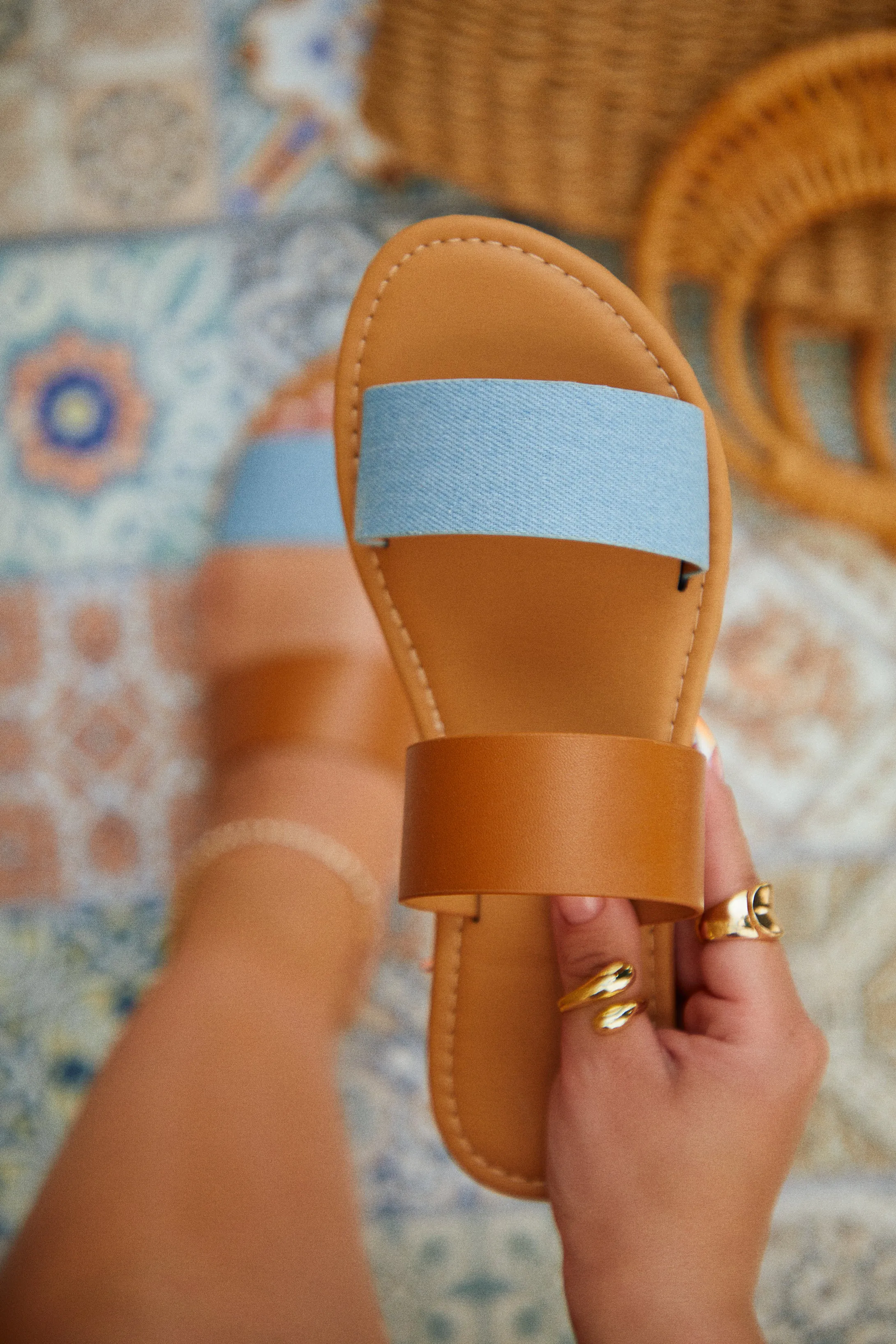 Spring Breaker Flat Slip On Sandals - Denim sold by Miss Lola