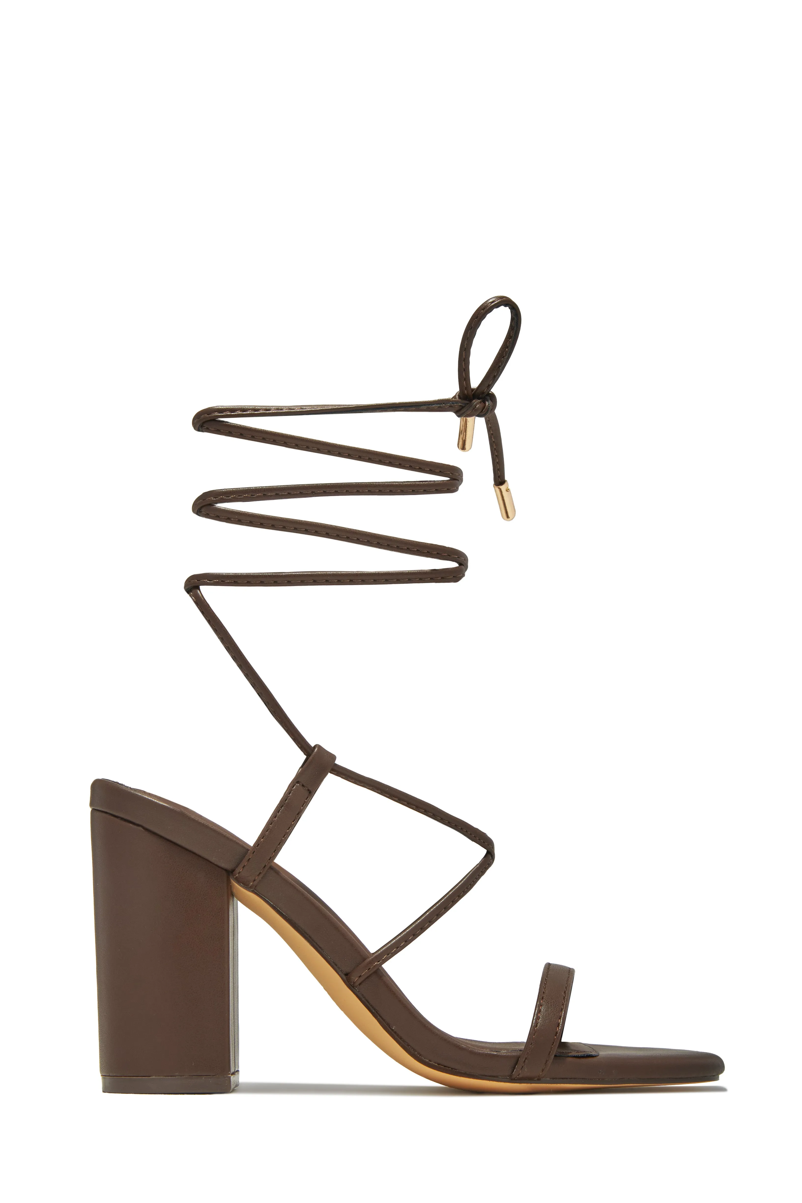 Aria Lace Up Block Heels - Brown sold by Miss Lola product image thumbnail 3