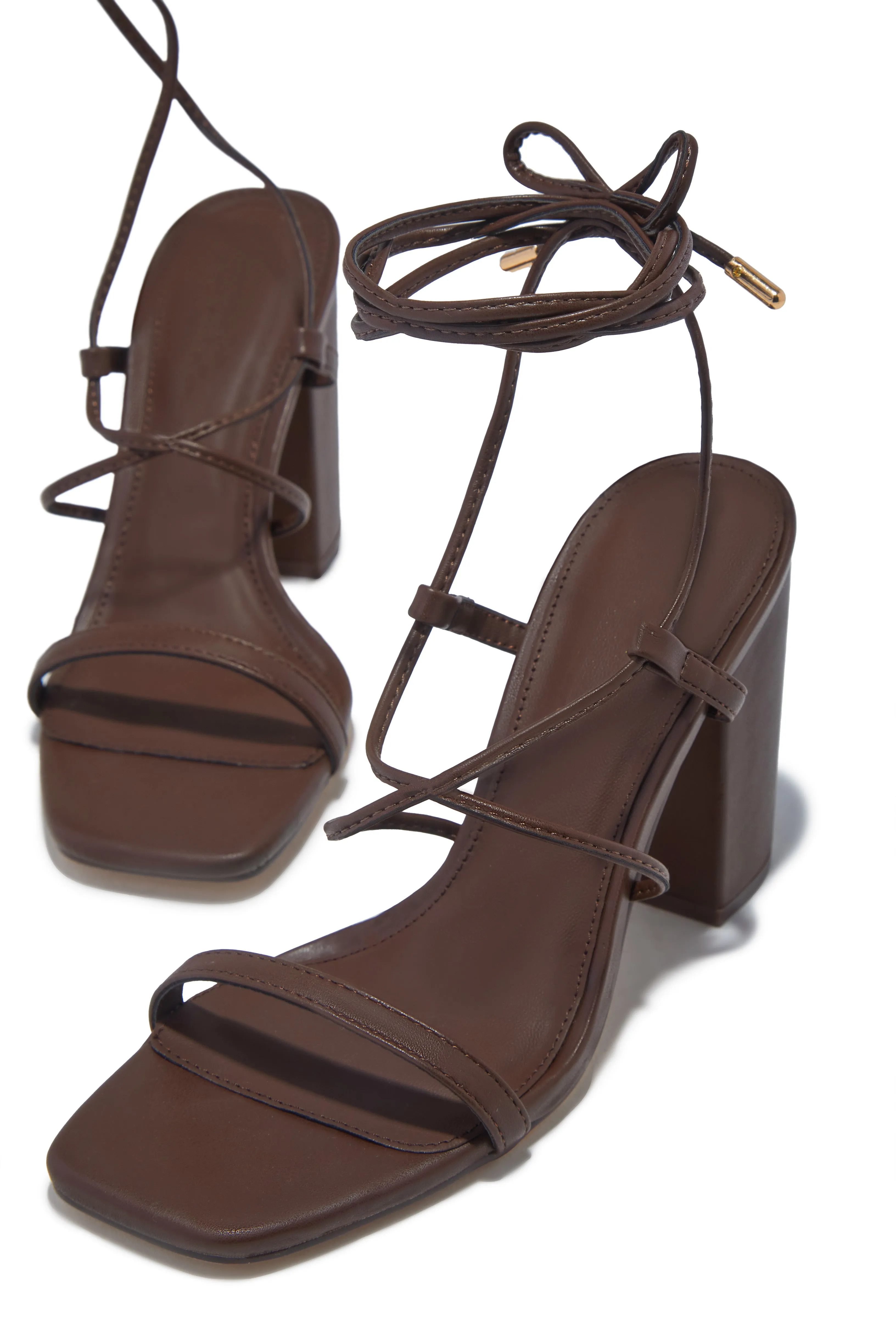 Aria Lace Up Block Heels - Brown sold by Miss Lola