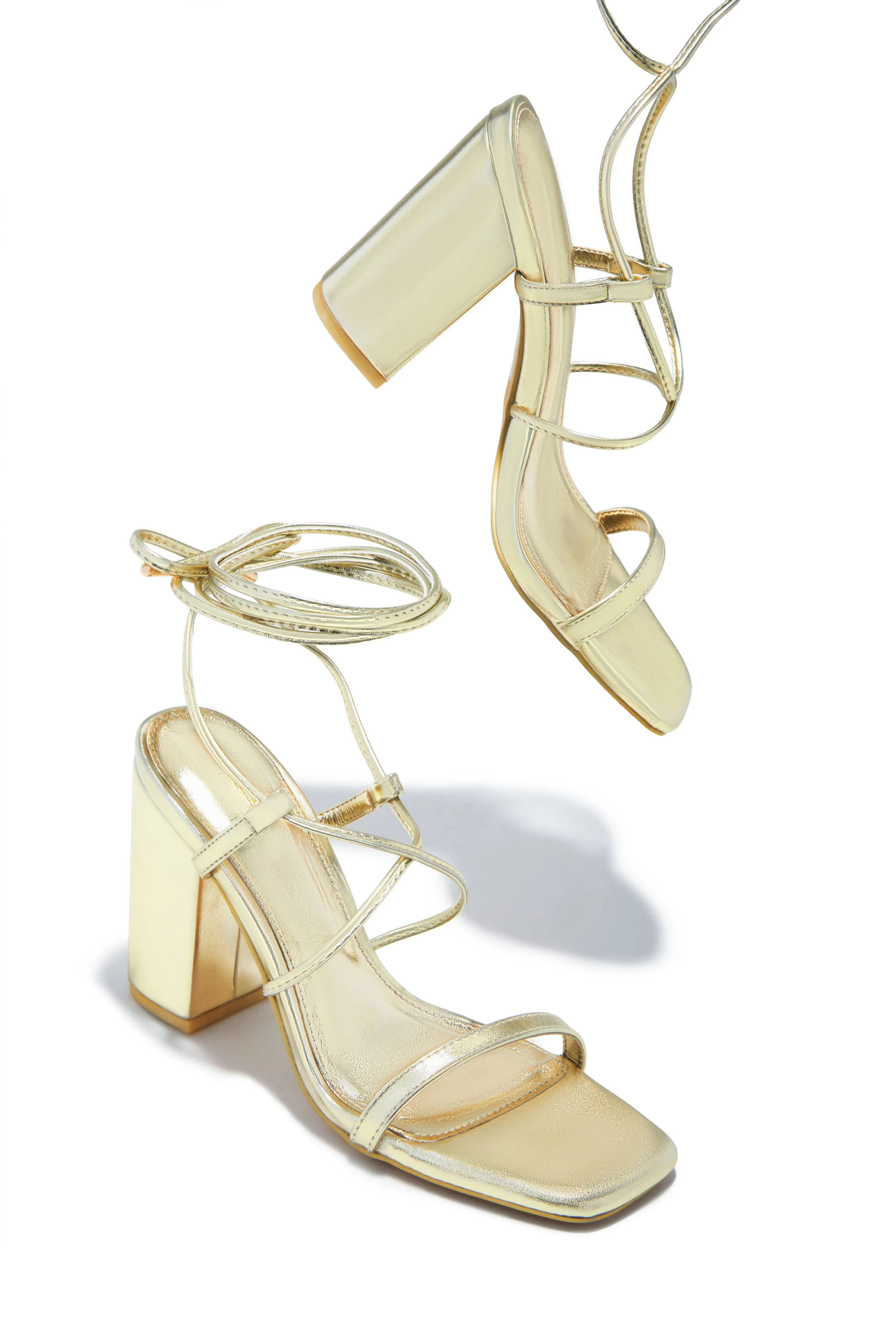 Aria Lace Up Block Heels - Gold sold by Miss Lola product image thumbnail 4