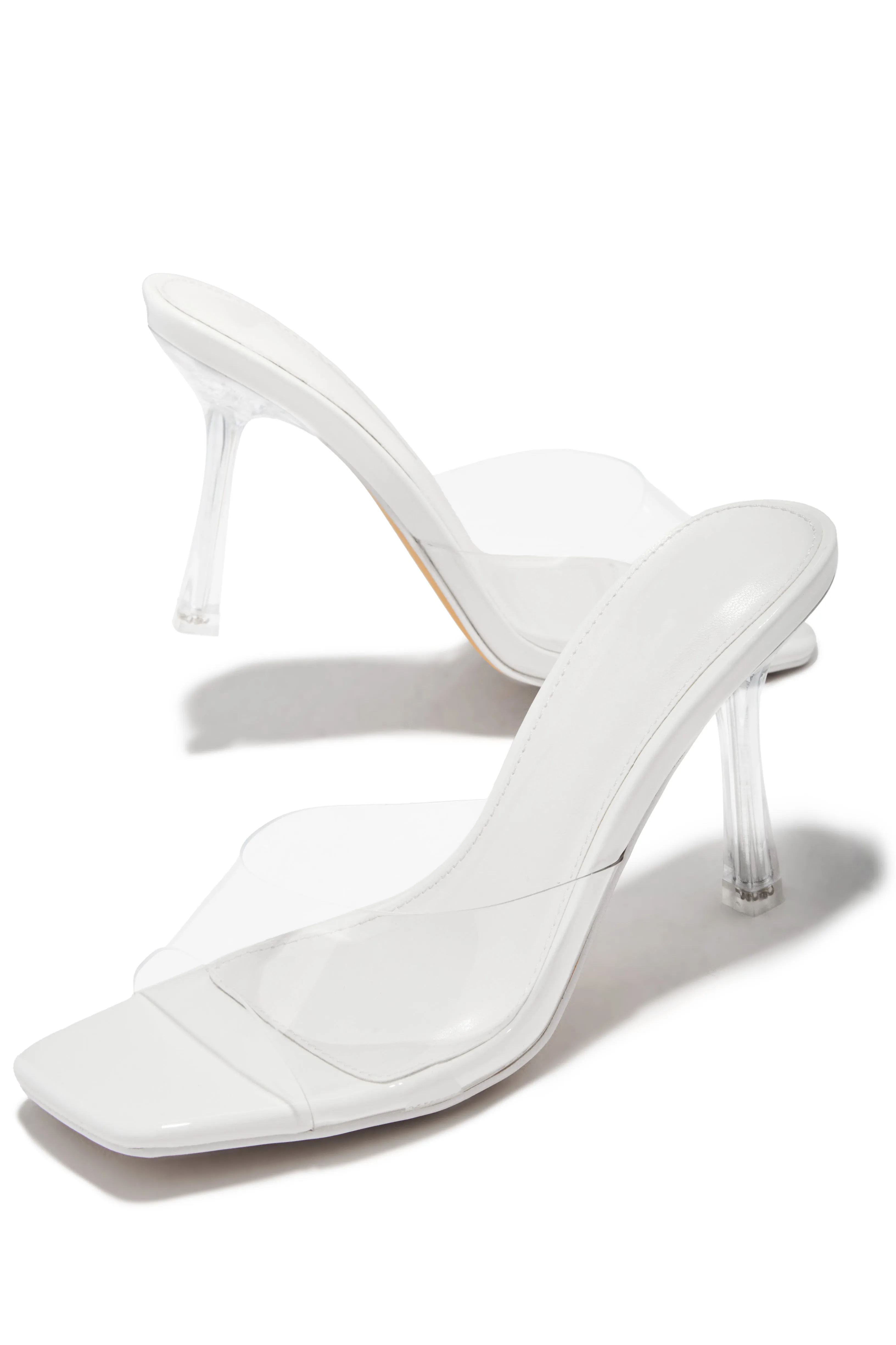 Kendal Clear Strap Mid Heel Mules - White sold by Miss Lola product image thumbnail 2