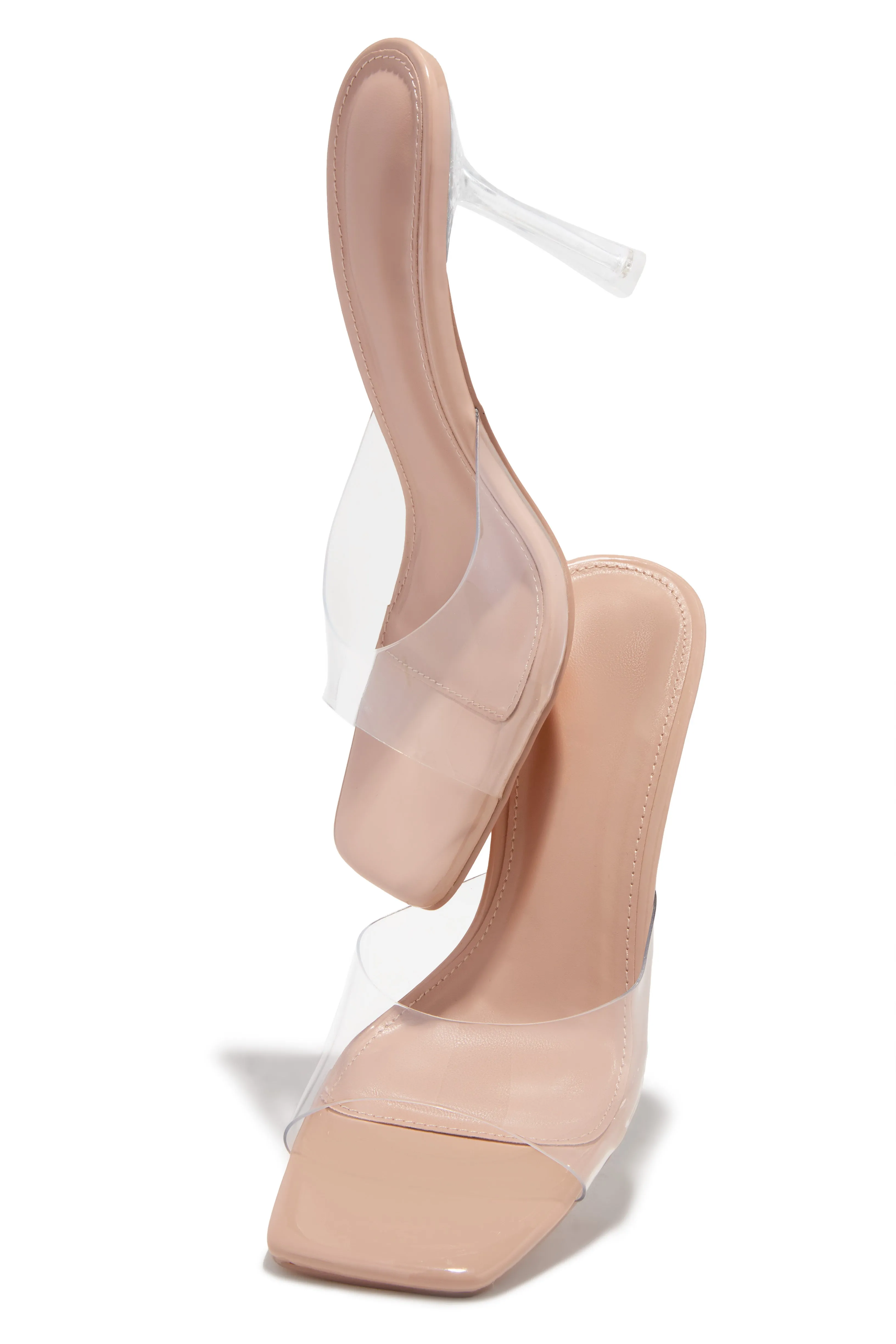 Kendal Clear Strap Mid Heel Mules - Nude sold by Miss Lola product image thumbnail 2