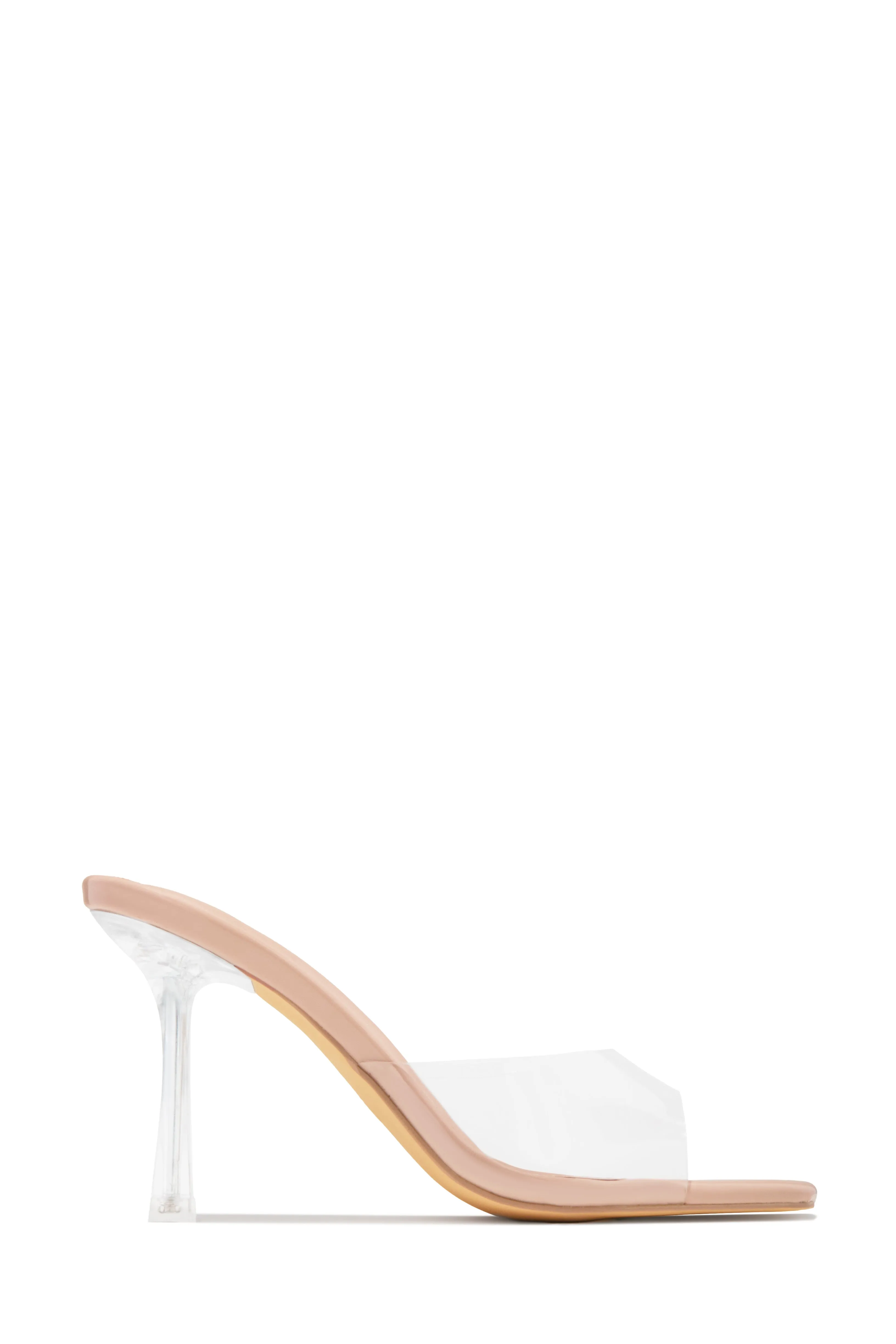 Kendal Clear Strap Mid Heel Mules - Nude sold by Miss Lola
