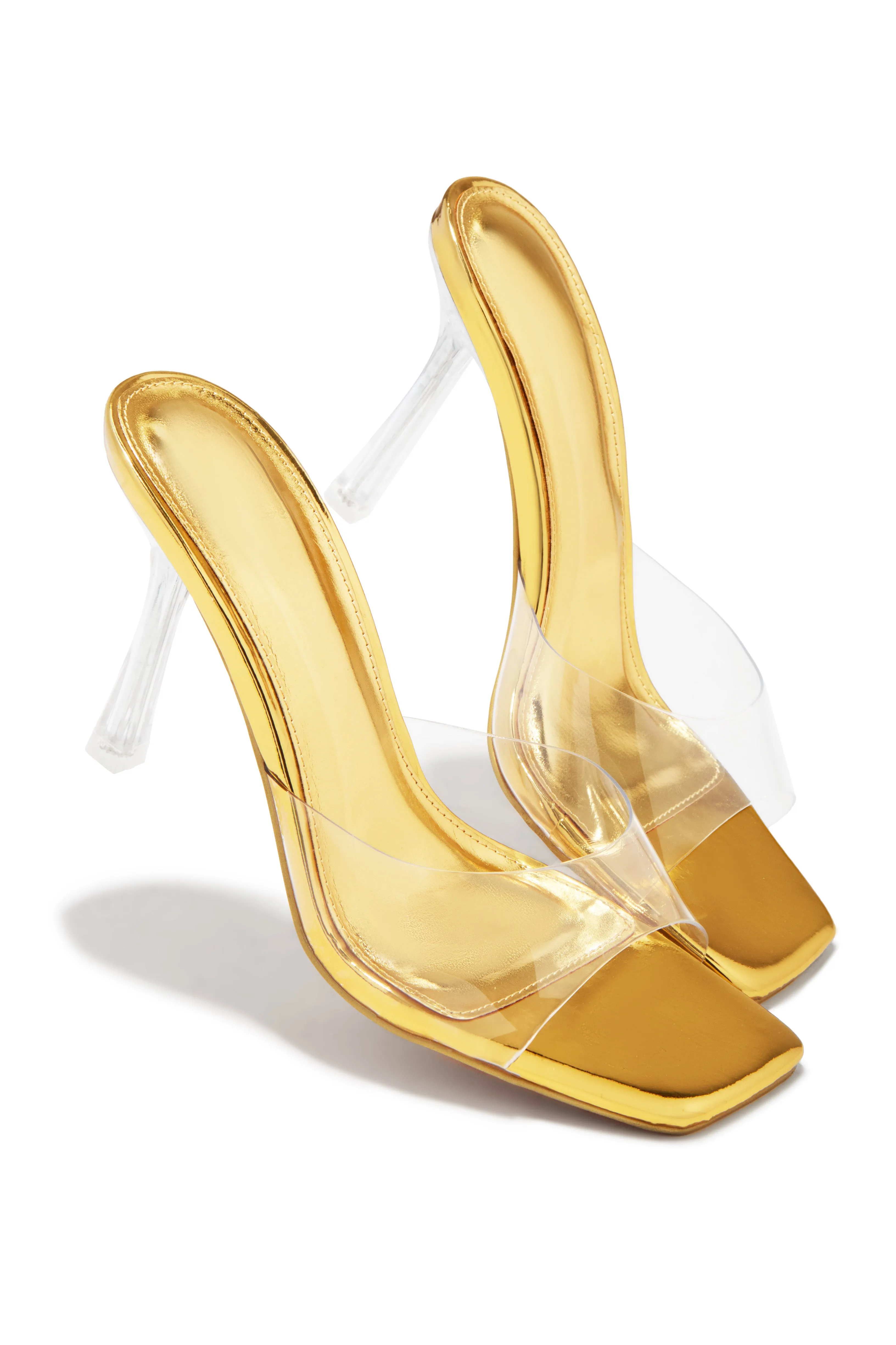 Kendal Clear Strap Mid Heel Mules - Gold sold by Miss Lola product image thumbnail 2