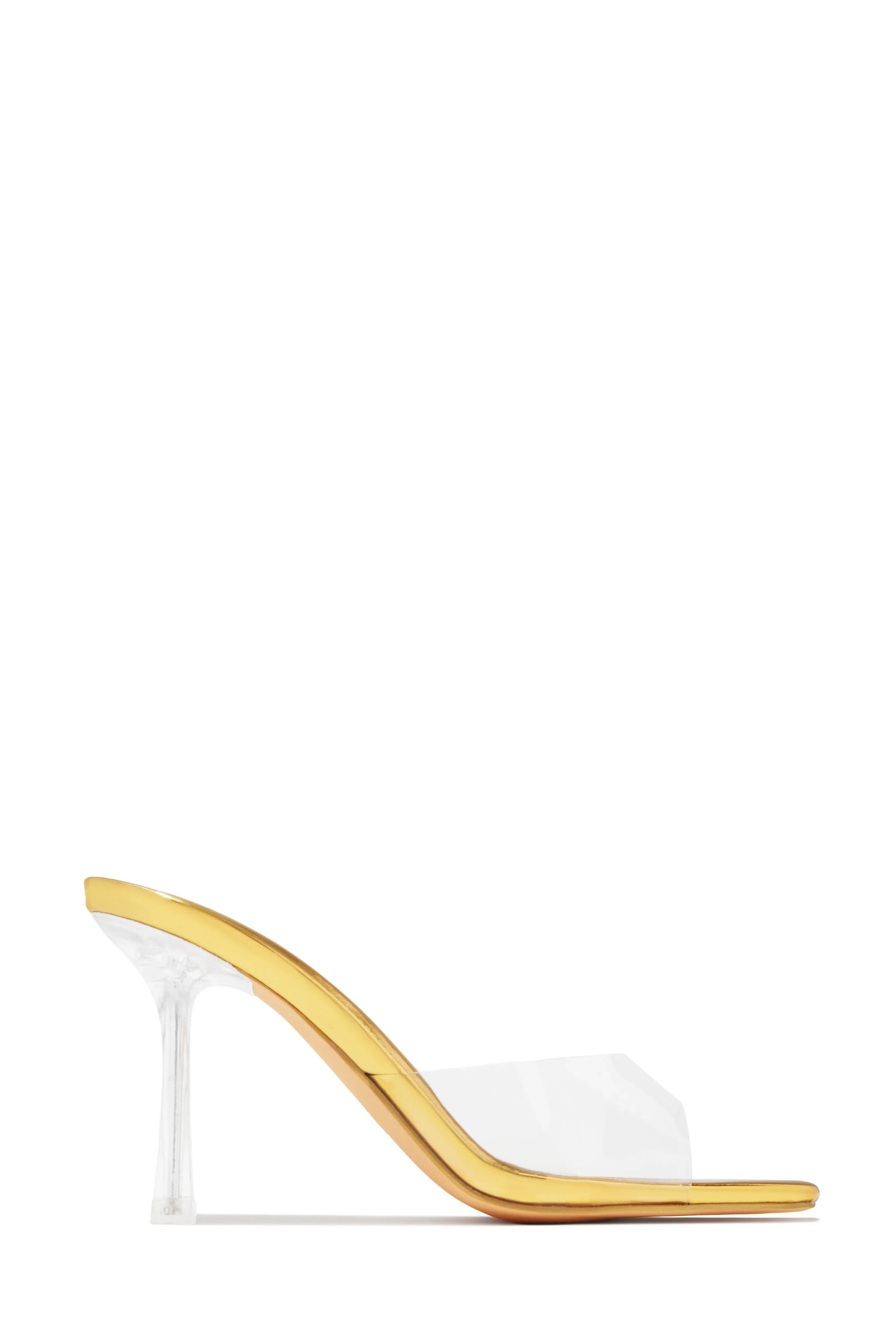 Kendal Clear Strap Mid Heel Mules - Gold sold by Miss Lola product image thumbnail 5