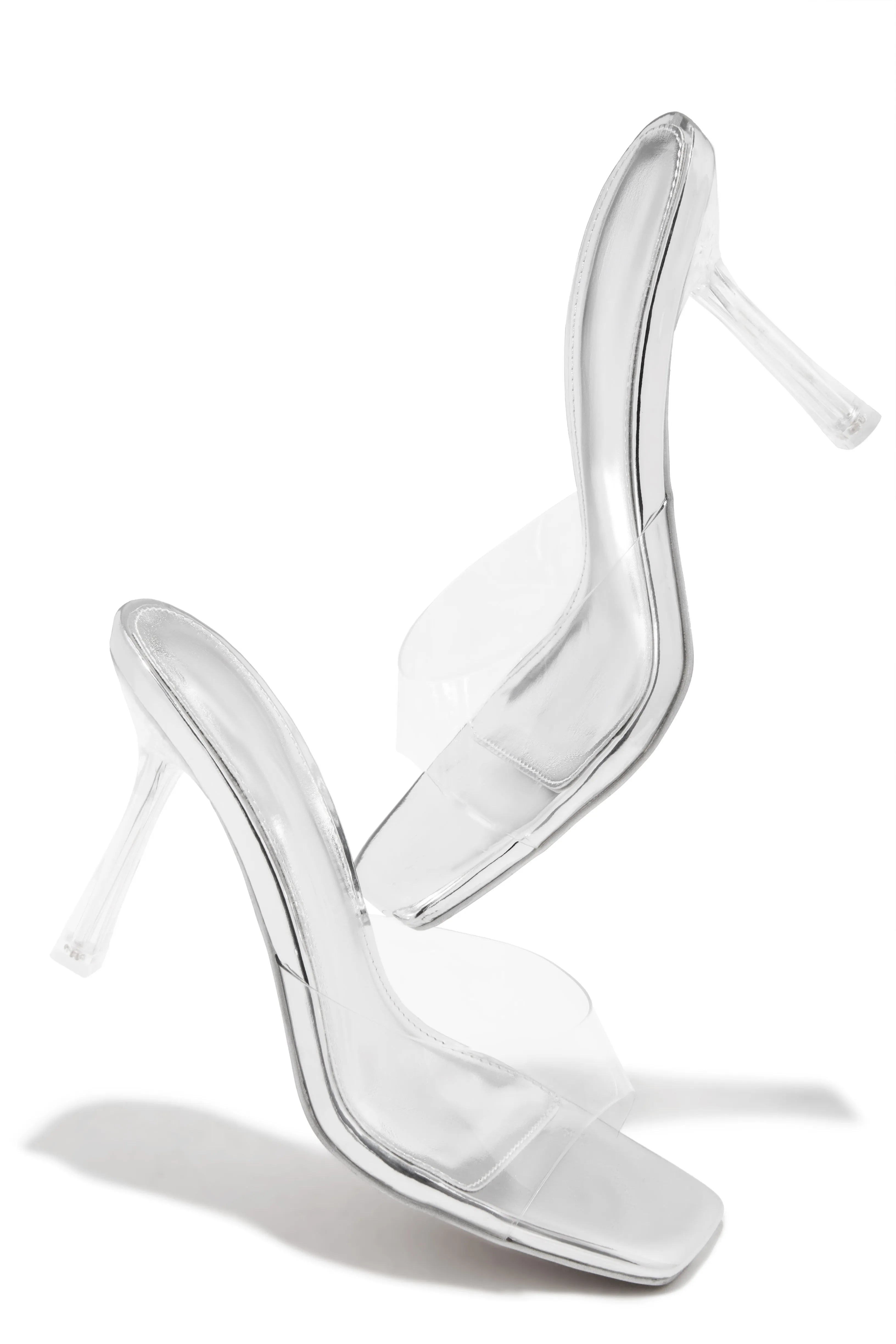 Kendal Clear Strap Mid Heel Mules - Silver sold by Miss Lola product image thumbnail 2