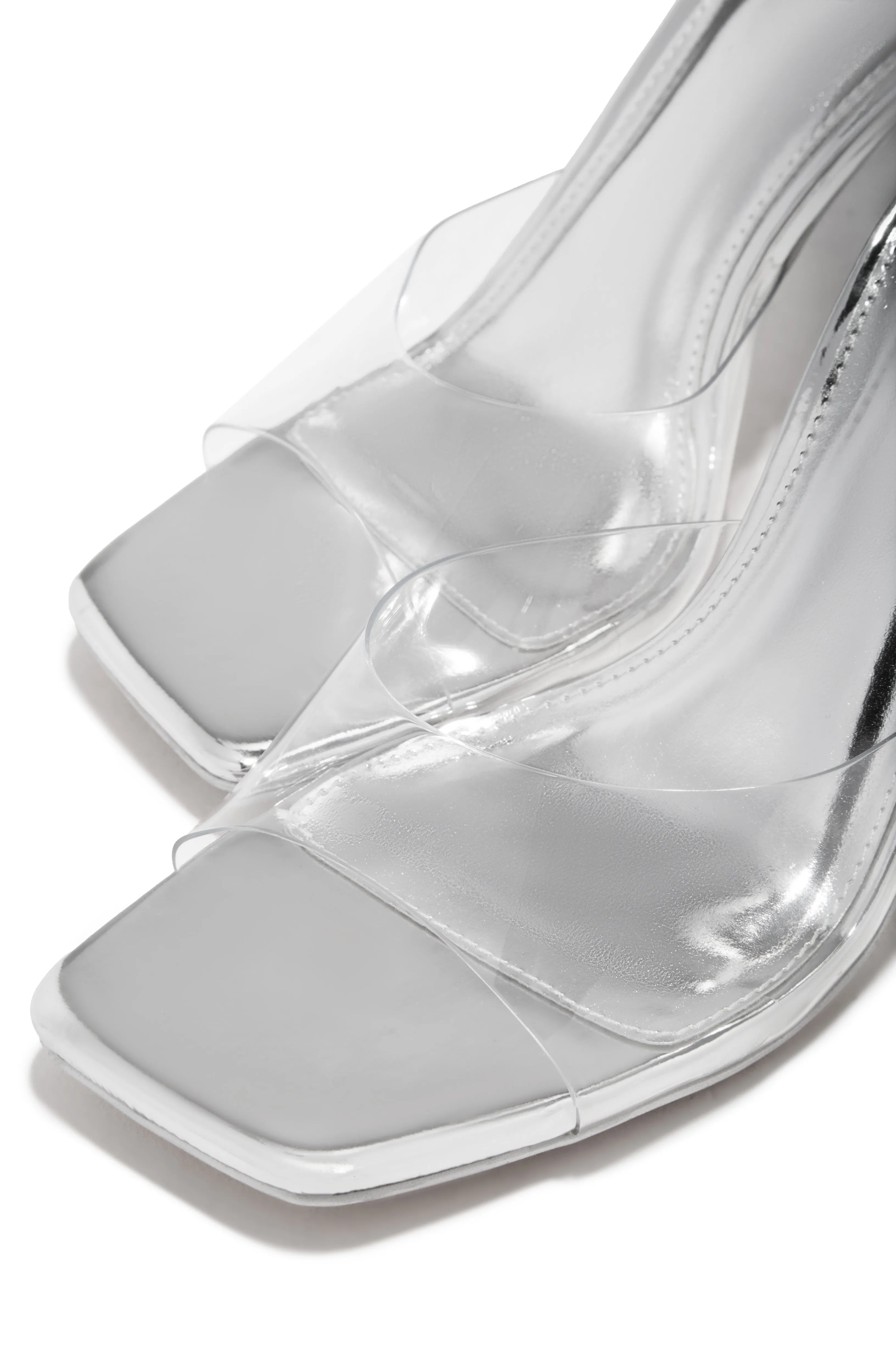 Kendal Clear Strap Mid Heel Mules - Silver sold by Miss Lola product image thumbnail 3