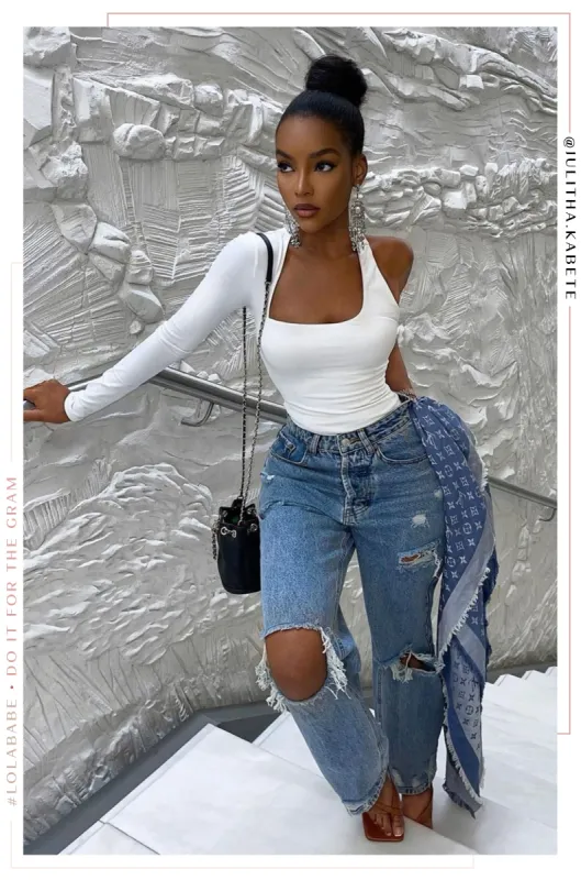 Nadine ASYMMETRICAL Bodysuit - White sold by Miss Lola
