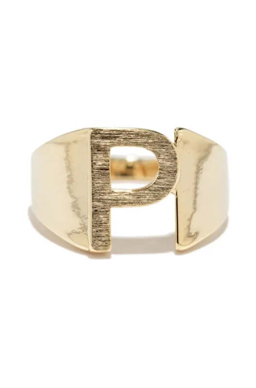 P Initial Ring Initial Chunky Ring - Gold sold by Miss Lola