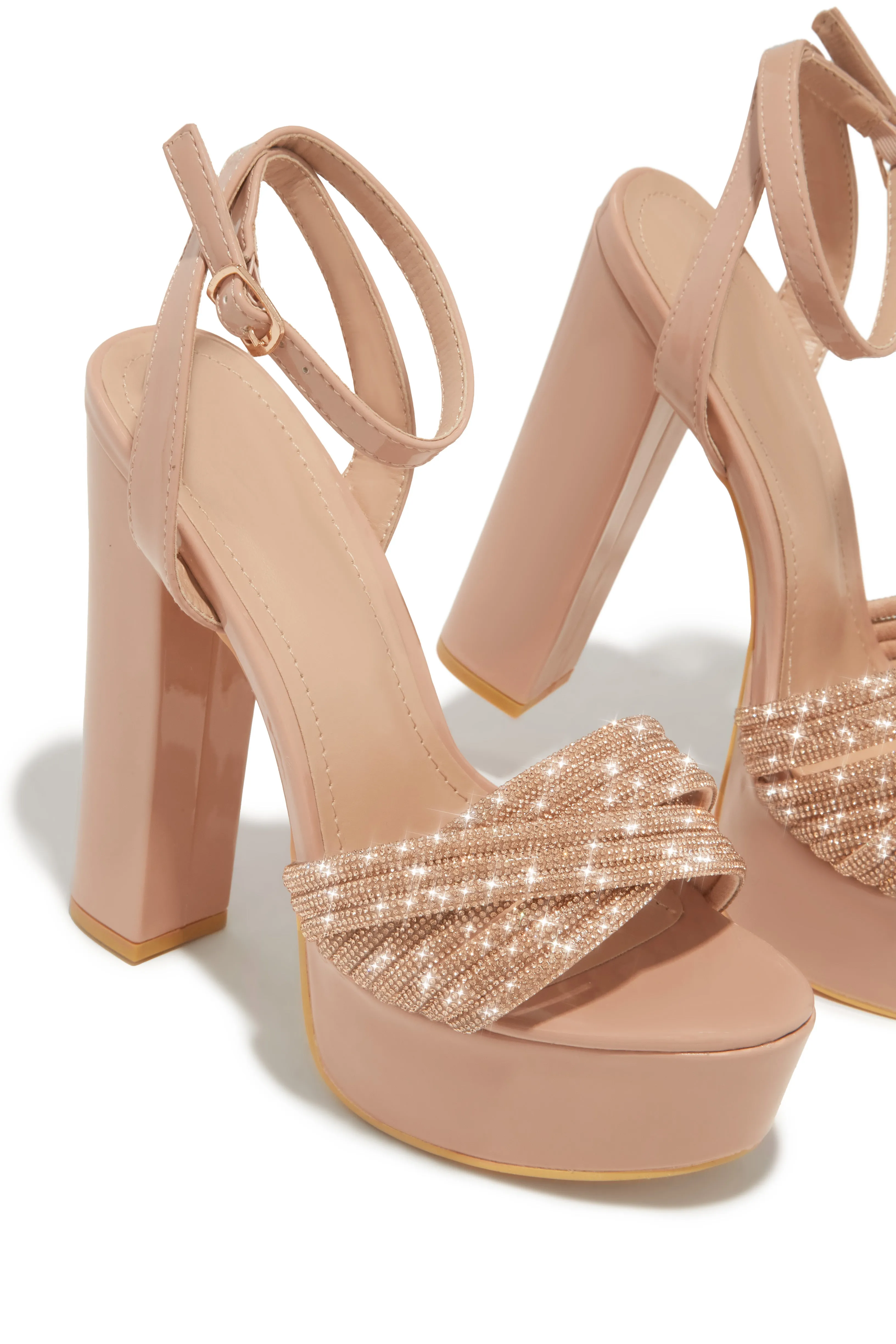 Arianna Embellished Platform Block Heels - Nude sold by Miss Lola product image thumbnail 4