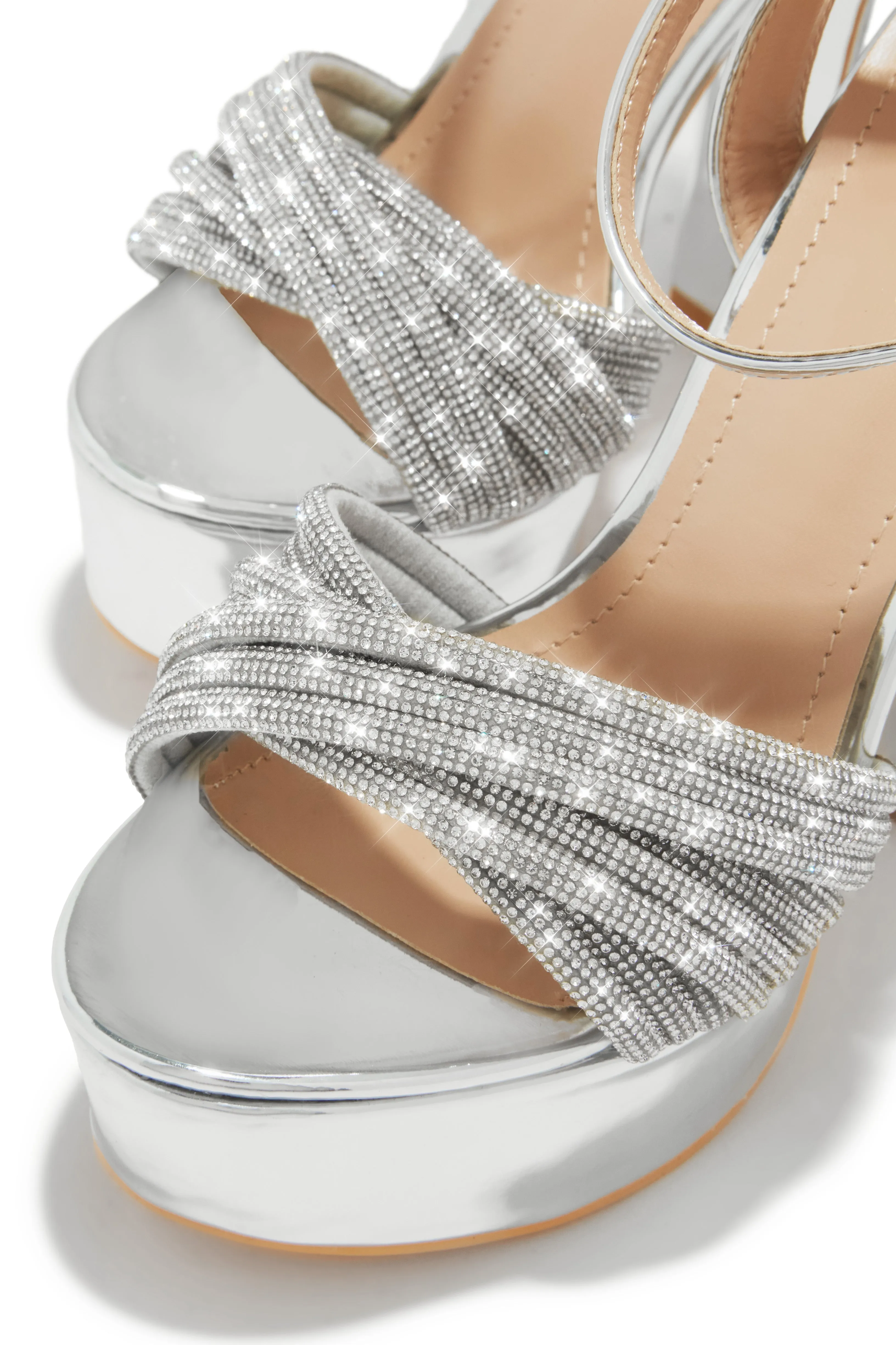 Arianna Embellished Platform Block Heels - Silver sold by Miss Lola product image thumbnail 2