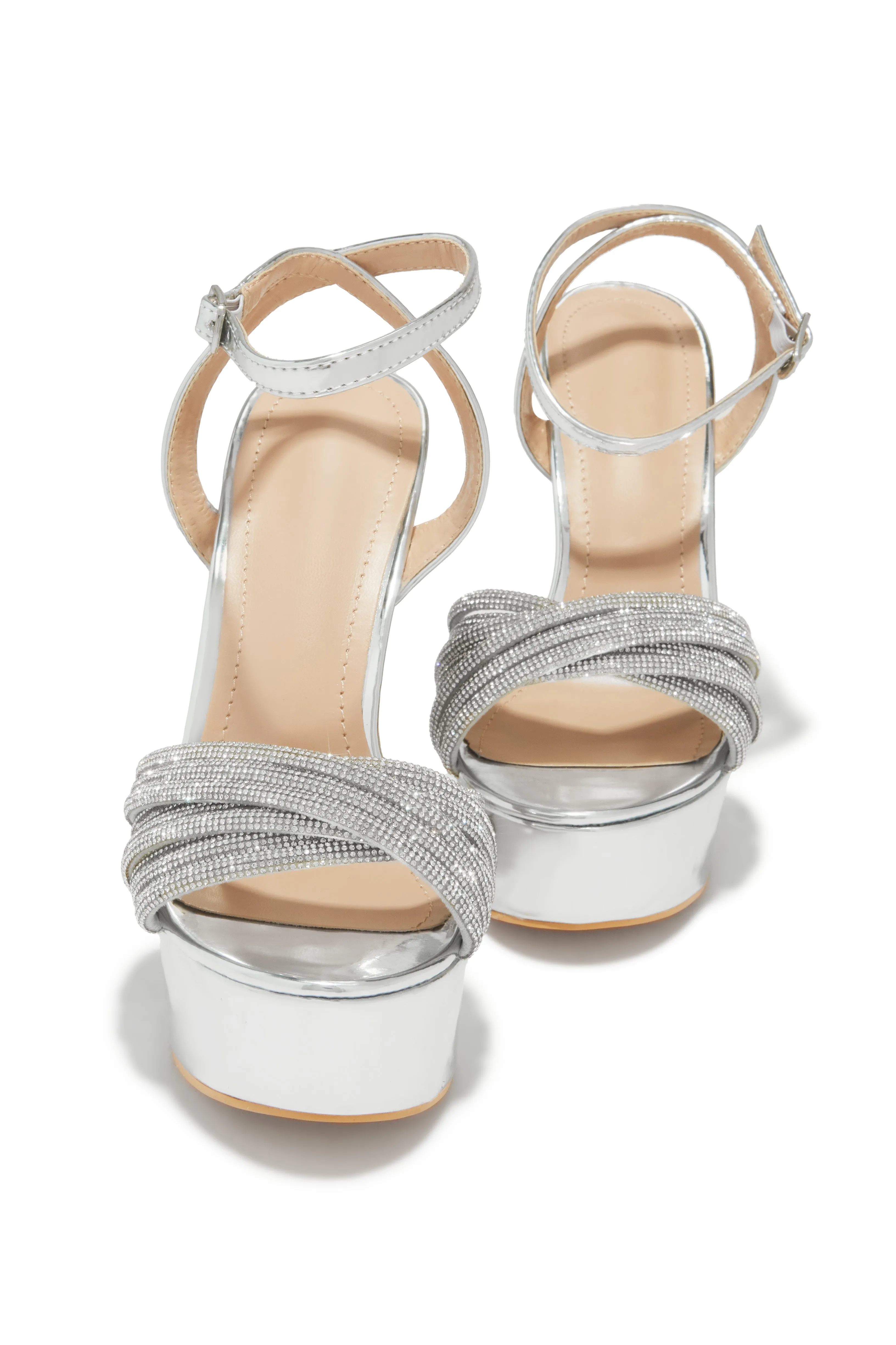 Arianna Embellished Platform Block Heels - Silver sold by Miss Lola product image thumbnail 5