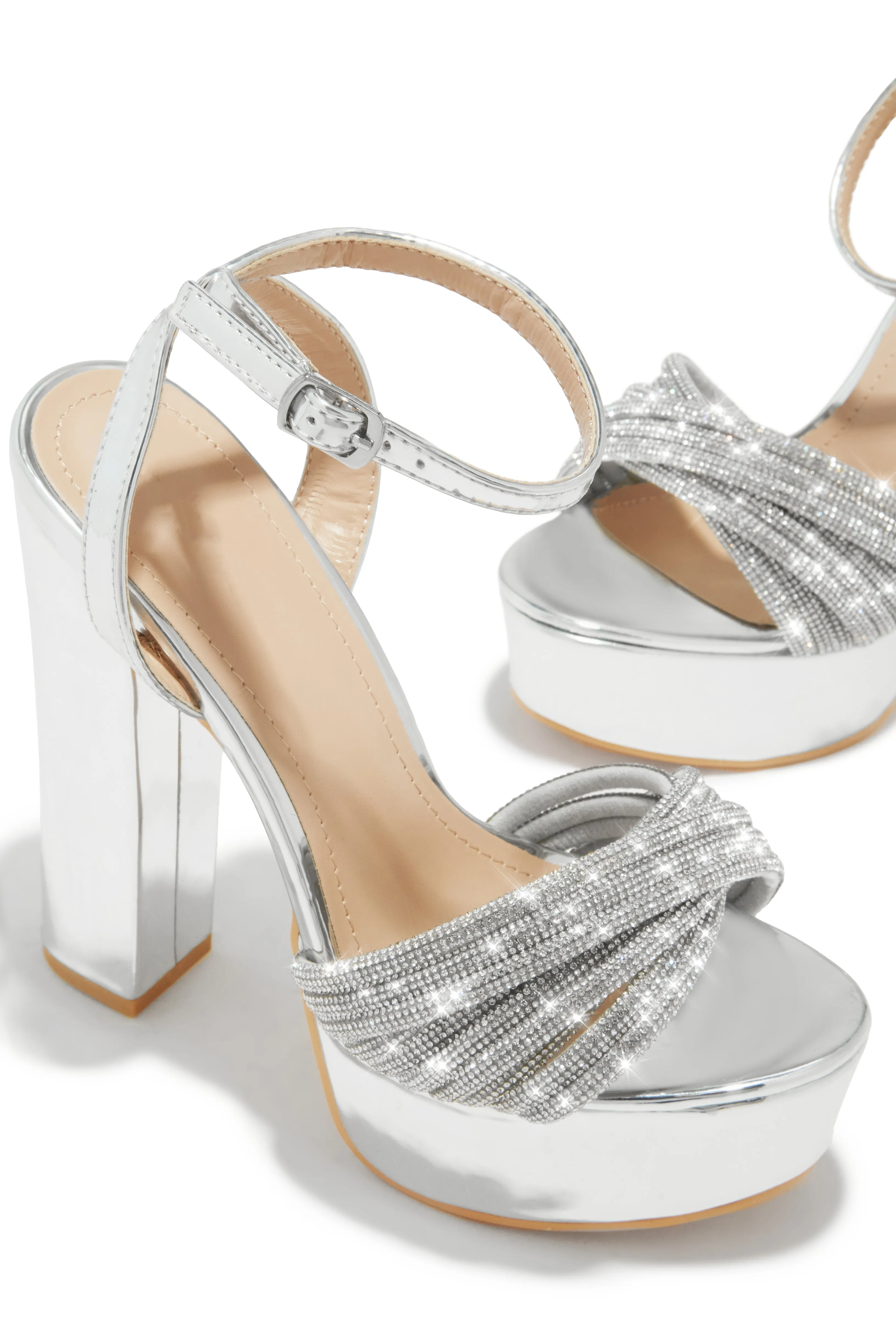 Arianna Embellished Platform Block Heels - Silver sold by Miss Lola product image thumbnail 3
