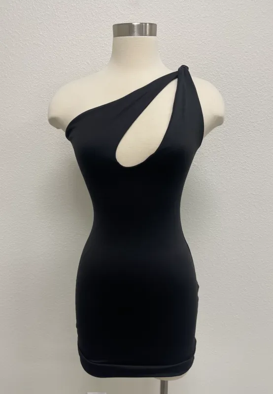 Chelsey Asymmetric Strap Mini Dress - Black sold by Miss Lola