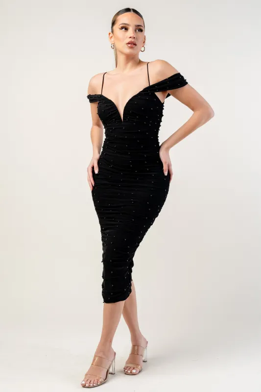 Eviana Off The Shoulder Midi Dress - Black sold by Miss Lola