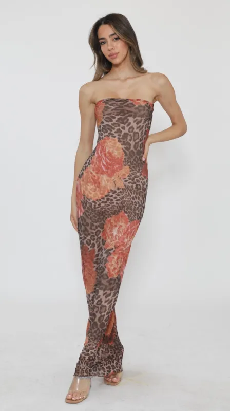 Betty Strapless Maxi Dress - Leopard sold by Miss Lola