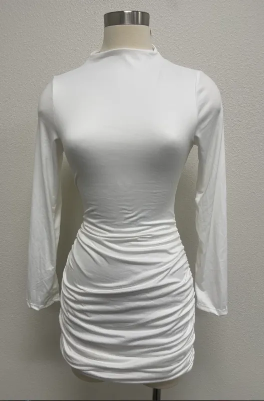 Alexis Long Sleeve Mini Dress - White sold by Miss Lola