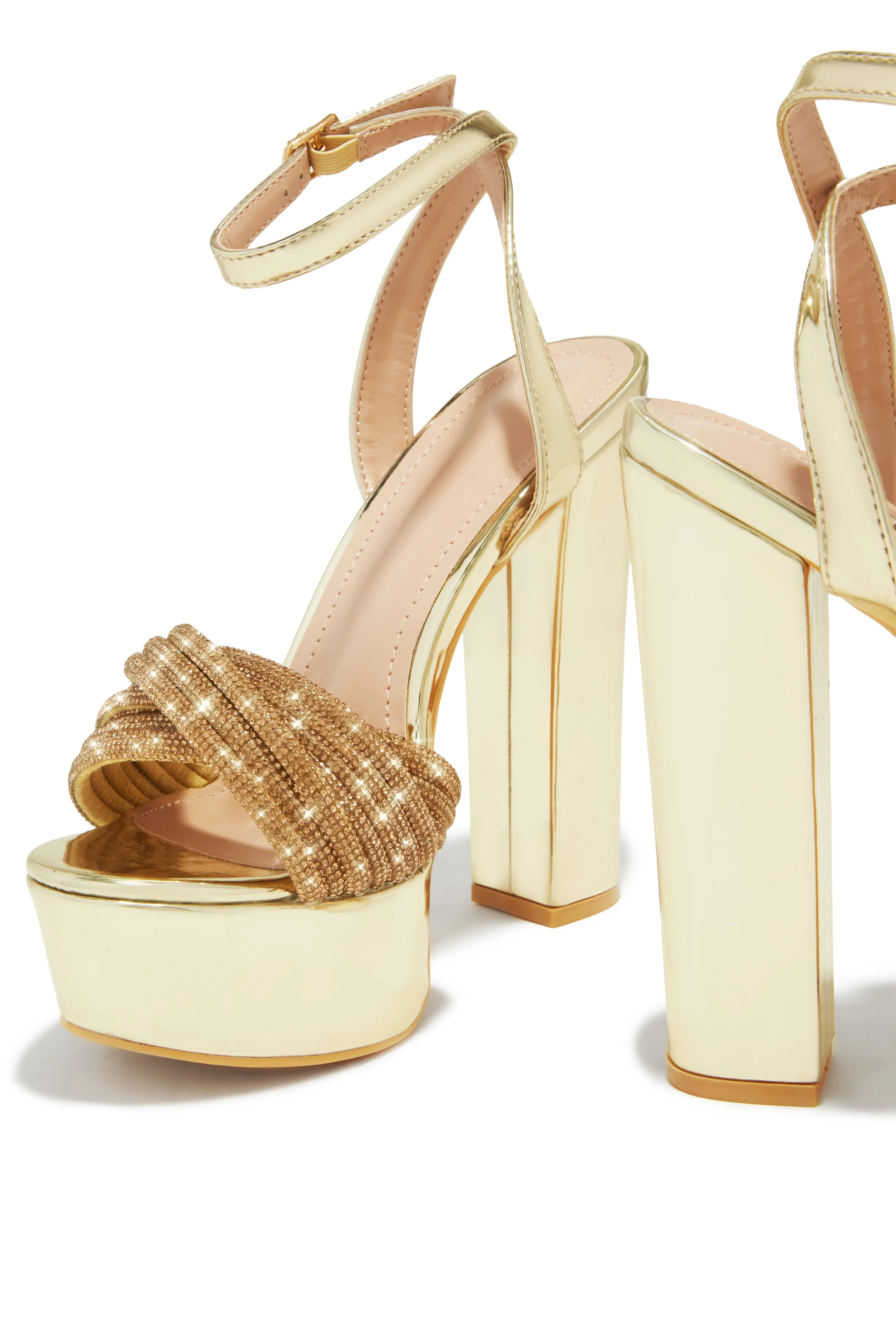 Arianna Embellished Platform Block Heels - Gold sold by Miss Lola product image thumbnail 2