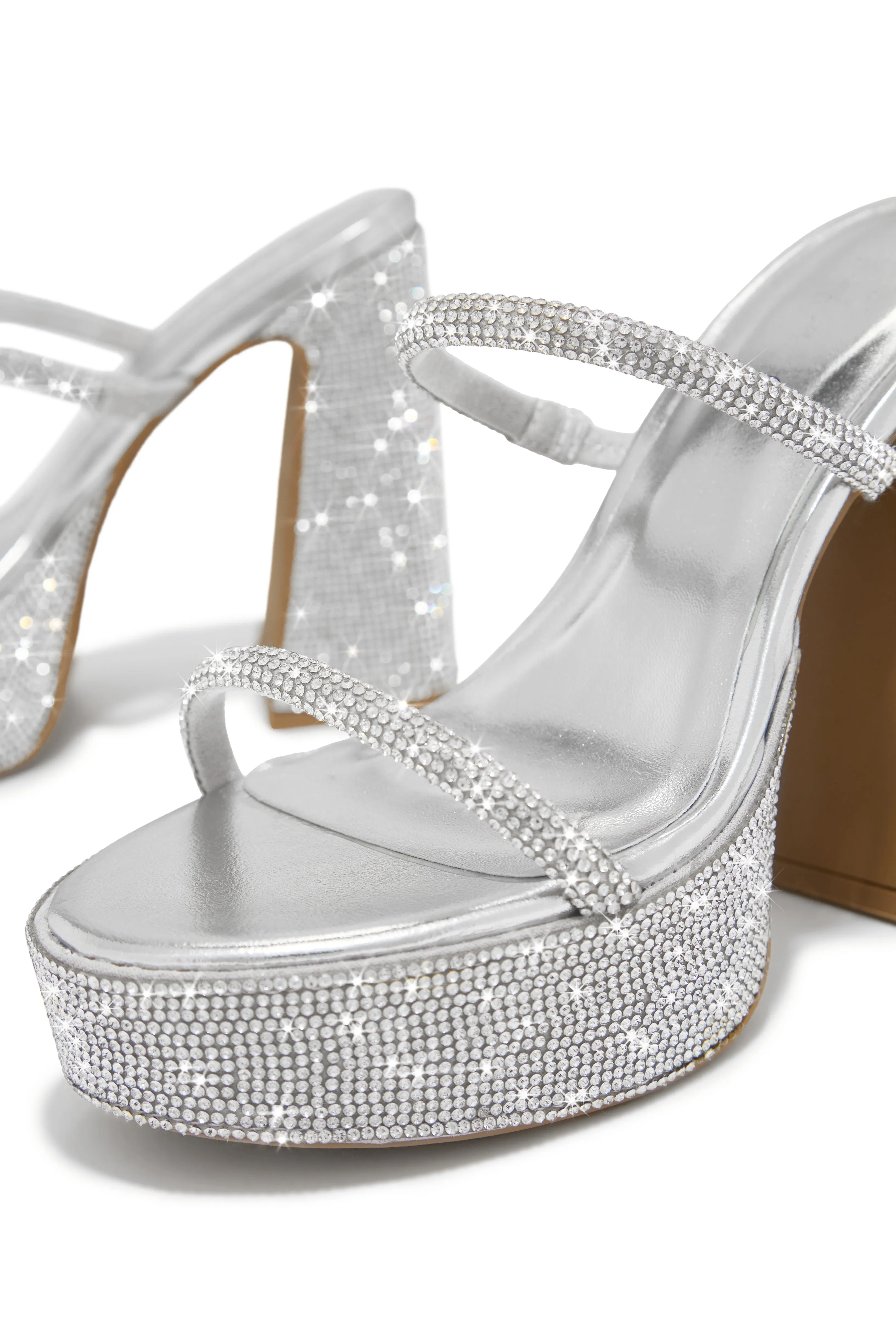 Nights In Paris Embellished Platform Block Heel Mules - Silver sold by Miss Lola product image thumbnail 4