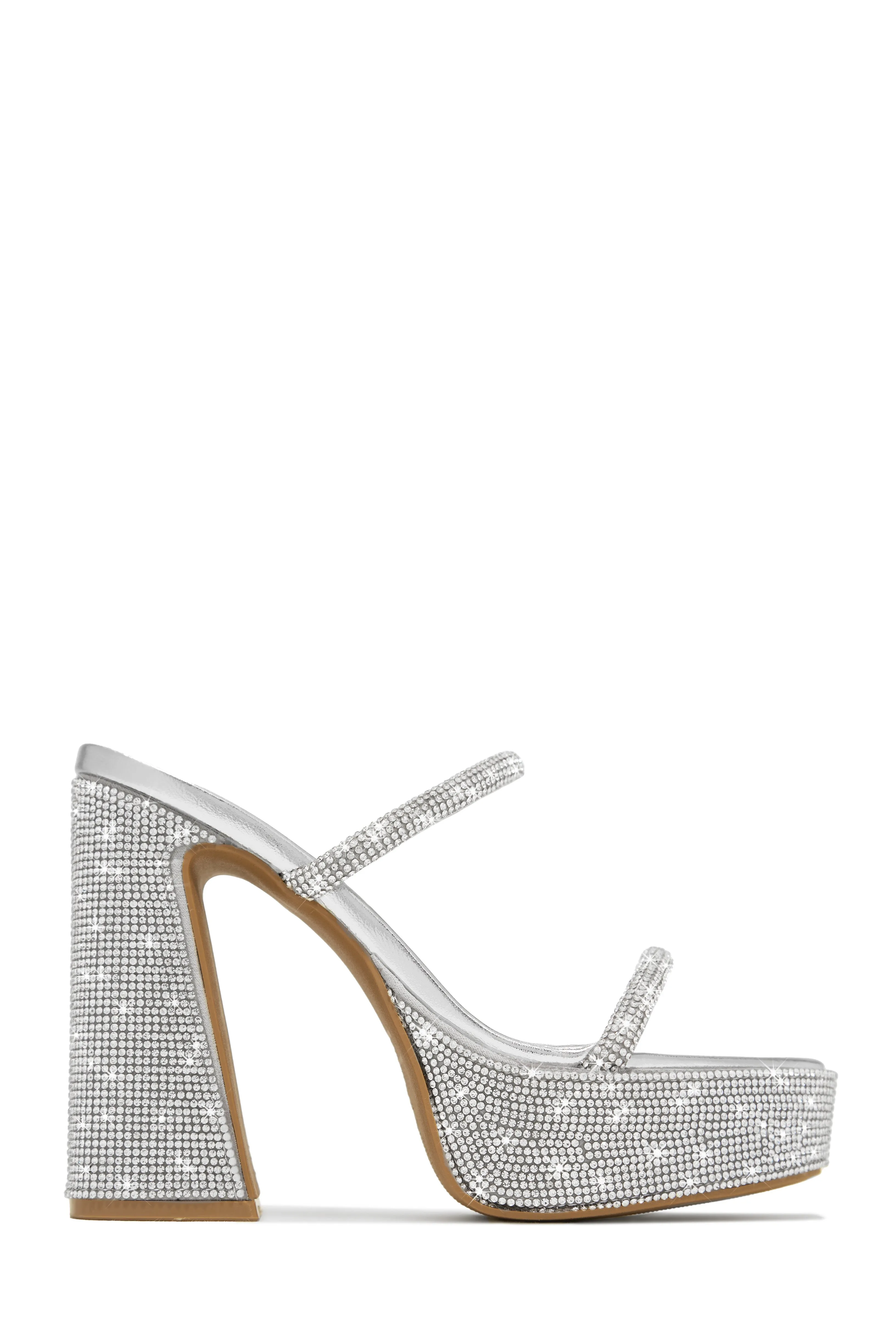 Nights In Paris Embellished Platform Block Heel Mules - Silver sold by Miss Lola product image thumbnail 5