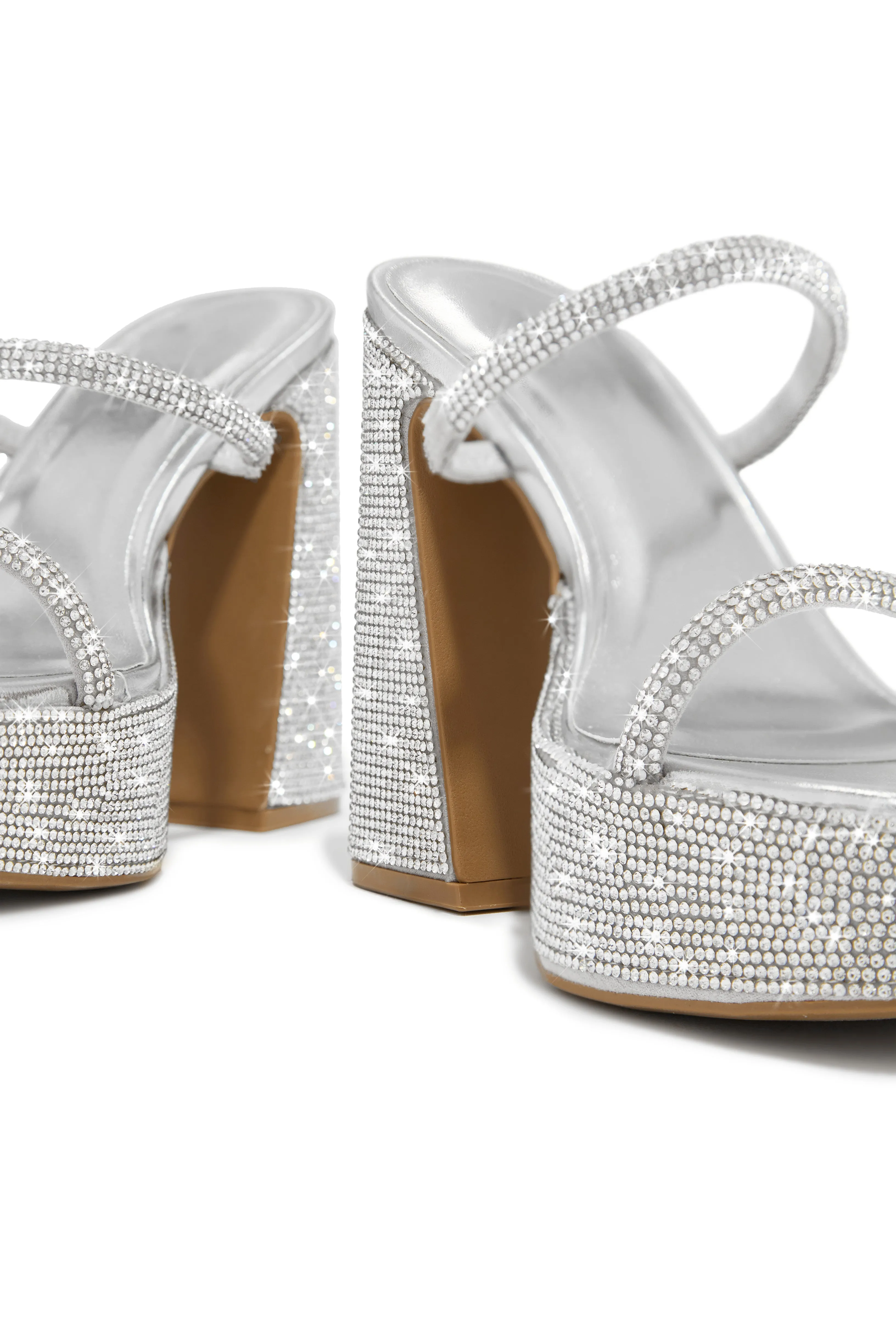 Nights In Paris Embellished Platform Block Heel Mules - Silver sold by Miss Lola product image thumbnail 3